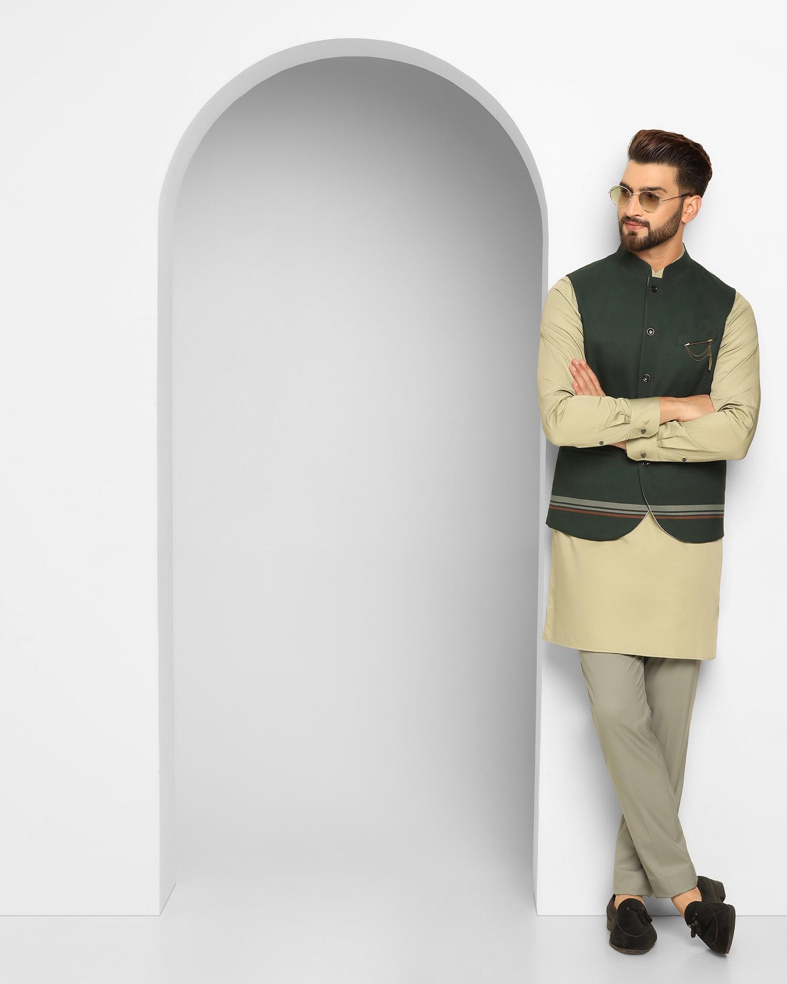 Ethnic 3 Pcs Suit In Dark Green (Enola) - Blackberrys