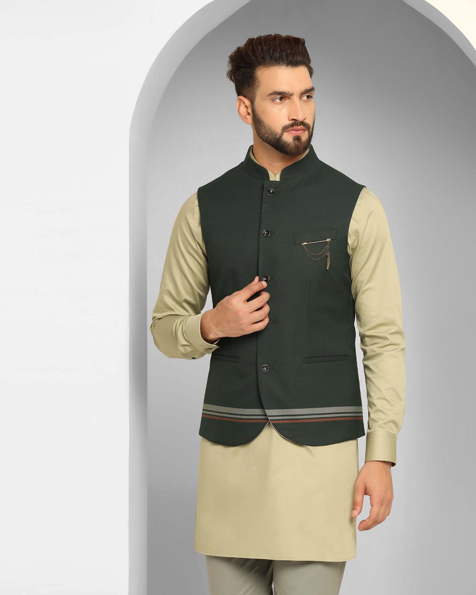 Ethnic 3 Pcs Suit In Dark Green (Enola) - Blackberrys