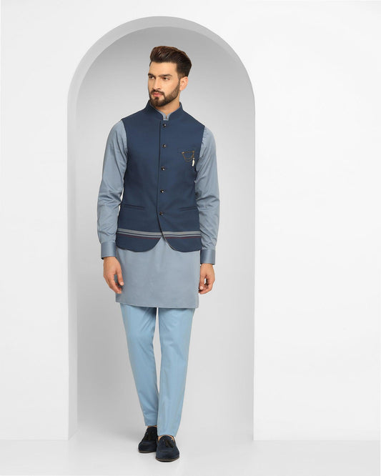 Navy Swarn Solid Achkan Set - Enola