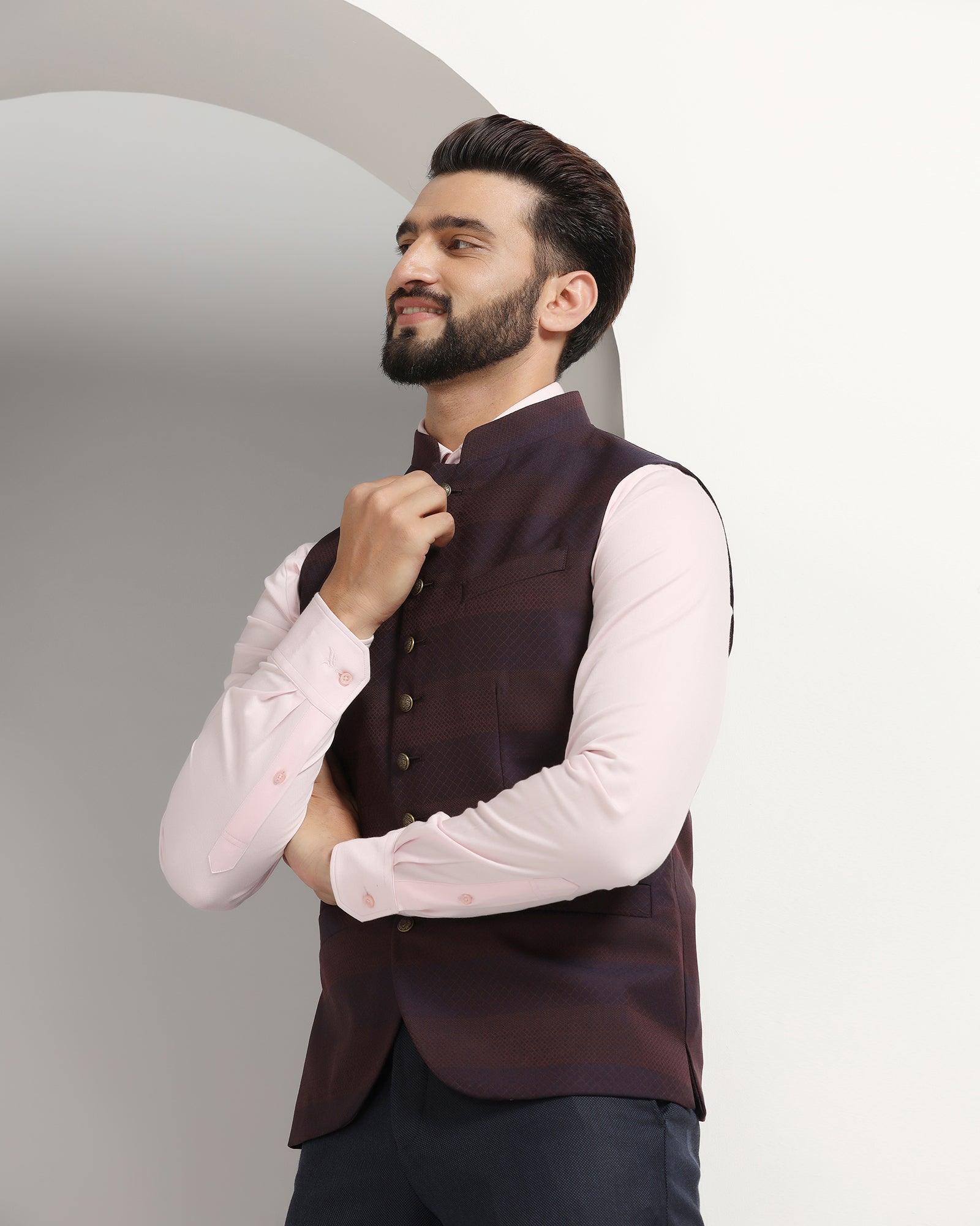 Bandhgala Formal Wine Striped Waistcoat - Korlan - Blackberrys