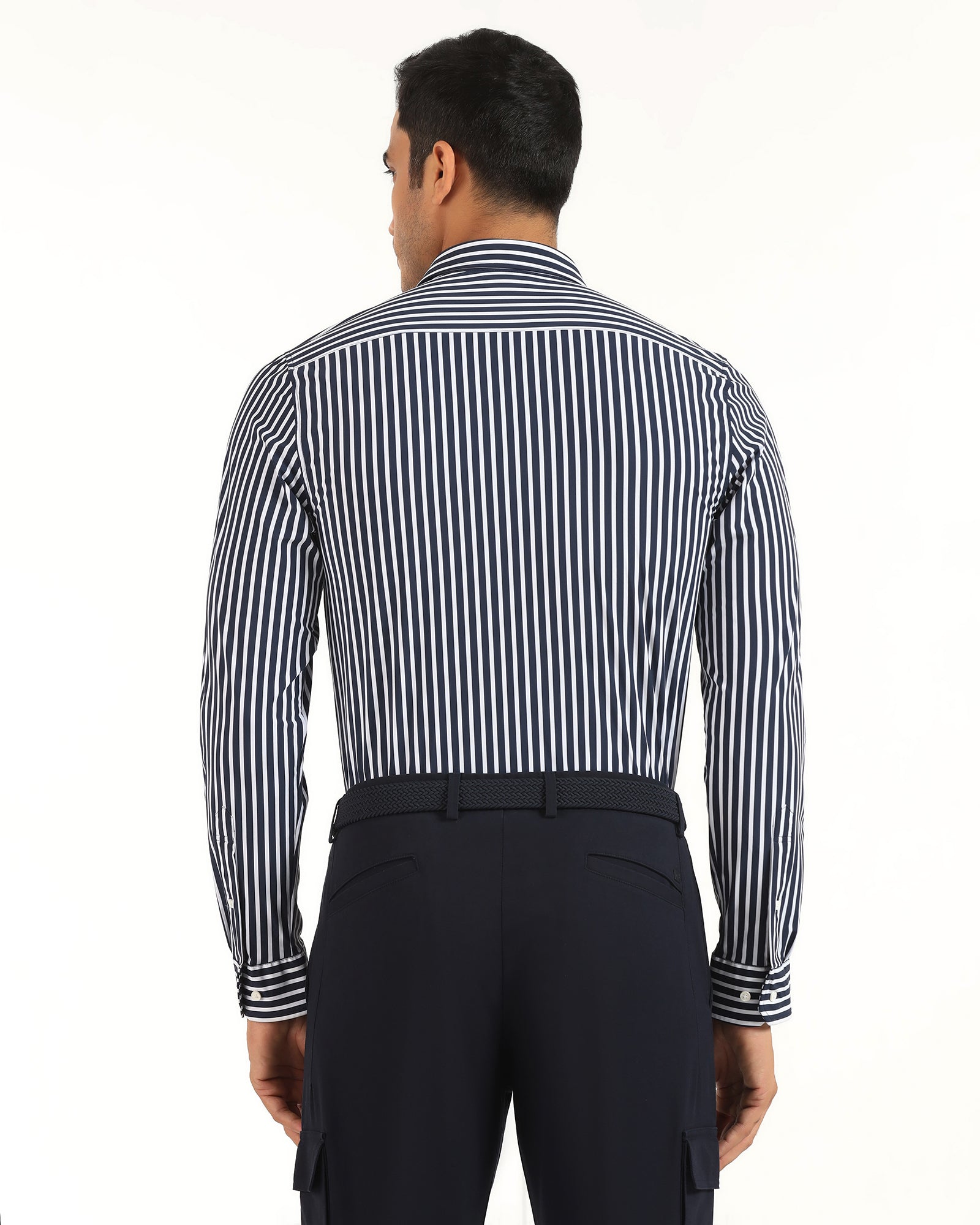 TechPro Formal Navy Stripe Shirt - Frost