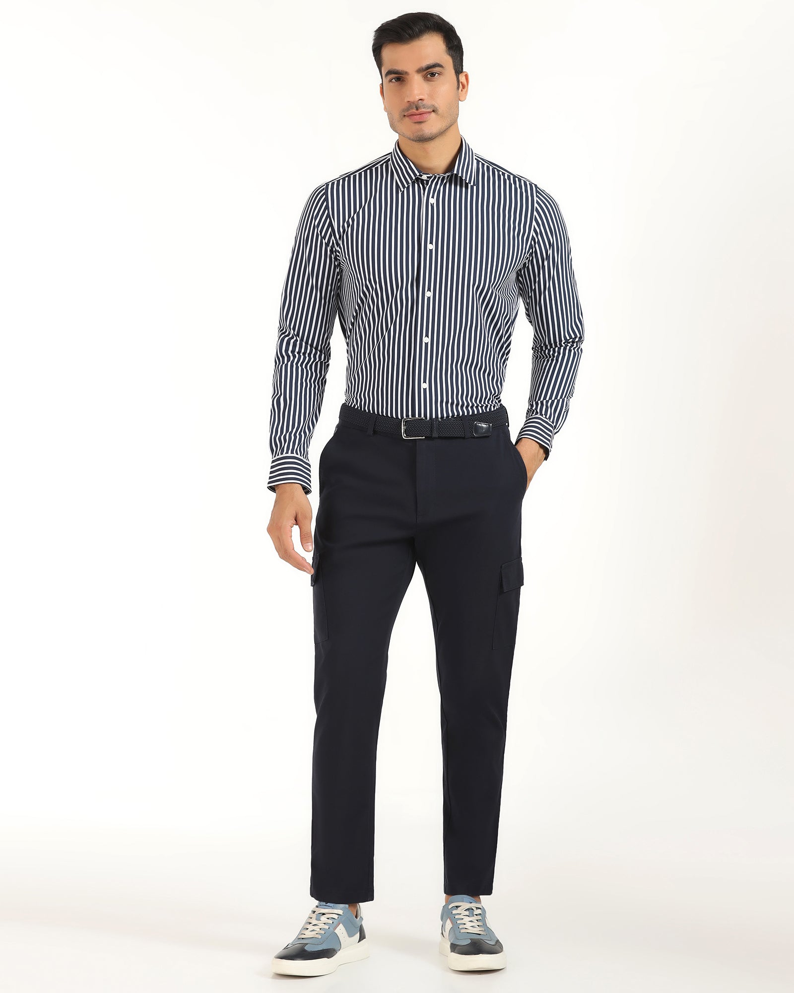 TechPro Formal Navy Stripe Shirt - Frost