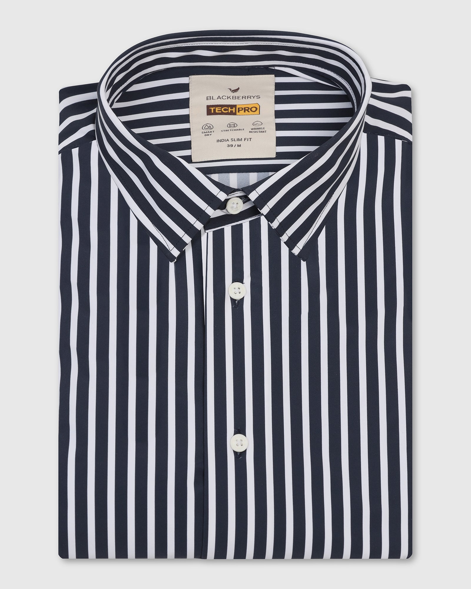 TechPro Formal Navy Stripe Shirt - Frost