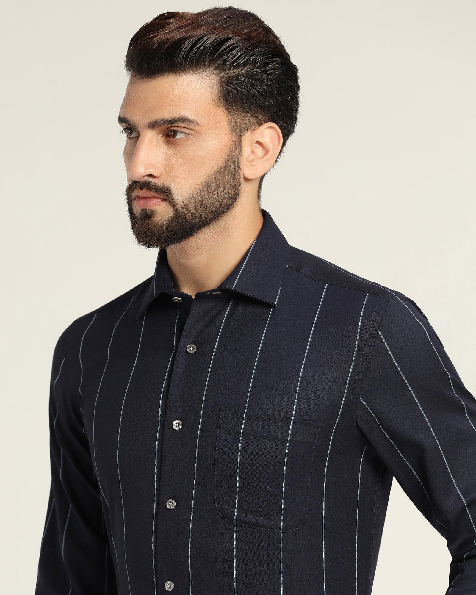 Stripe Formal Premium Shirt In Navy (Oswald) - Blackberrys