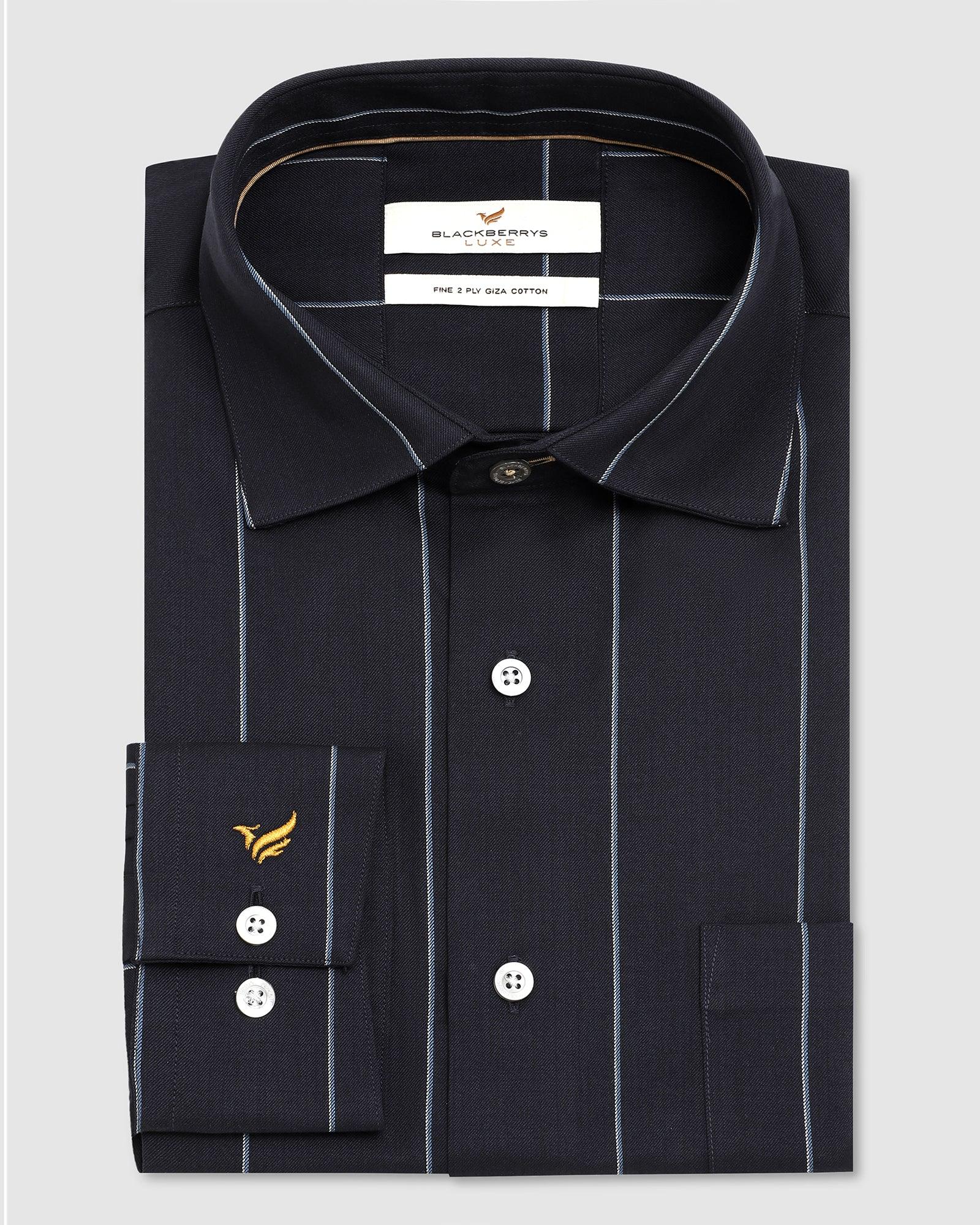 Stripe Formal Premium Shirt In Navy (Oswald) - Blackberrys
