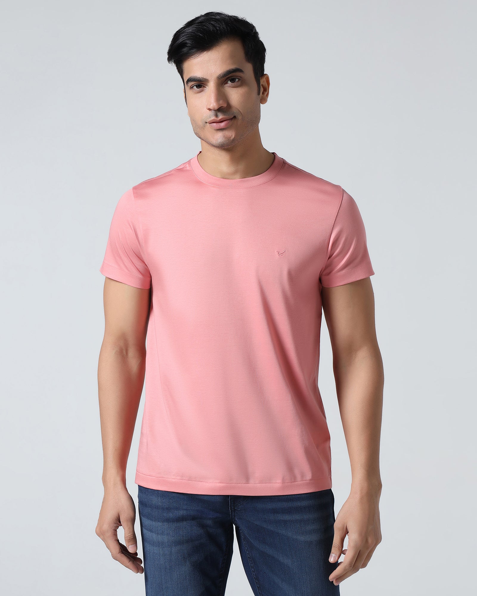 Summer Pink Crew Neck Solid T-Shirt - Peralta