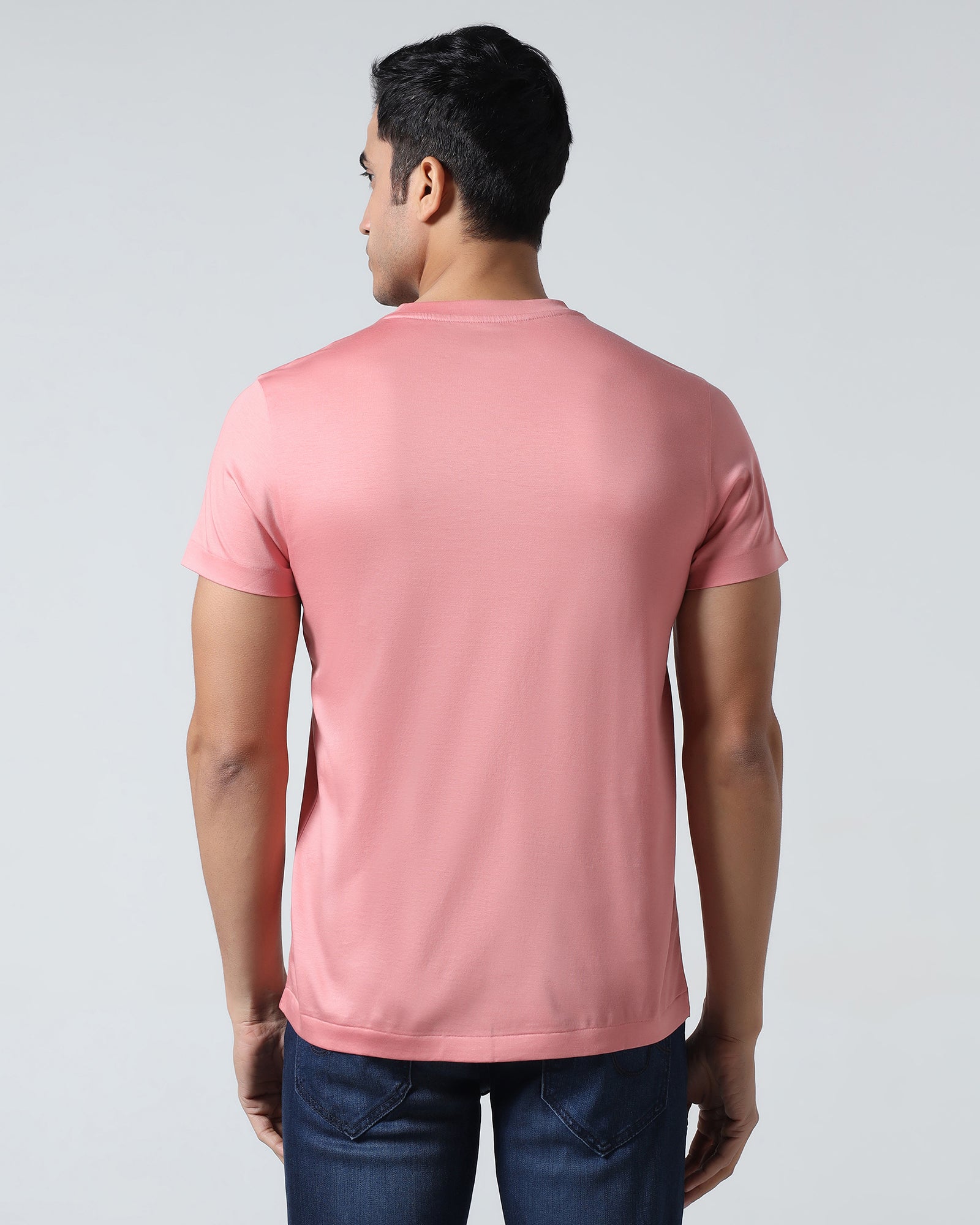 Summer Pink Crew Neck Solid T-Shirt - Peralta