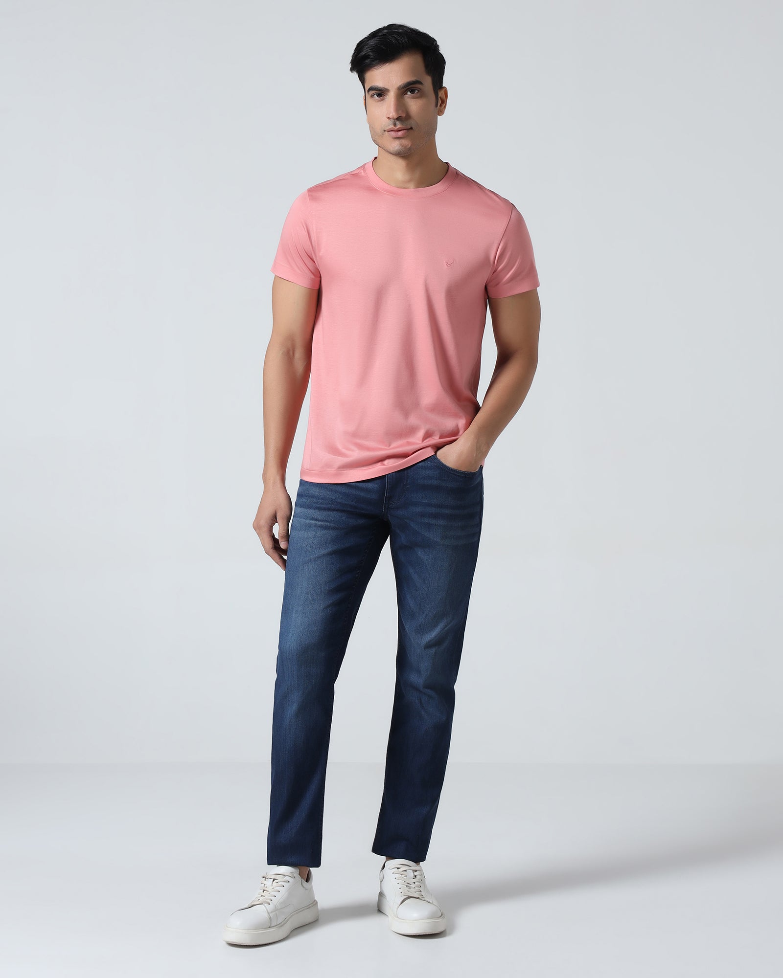 Summer Pink Crew Neck Solid T-Shirt - Peralta