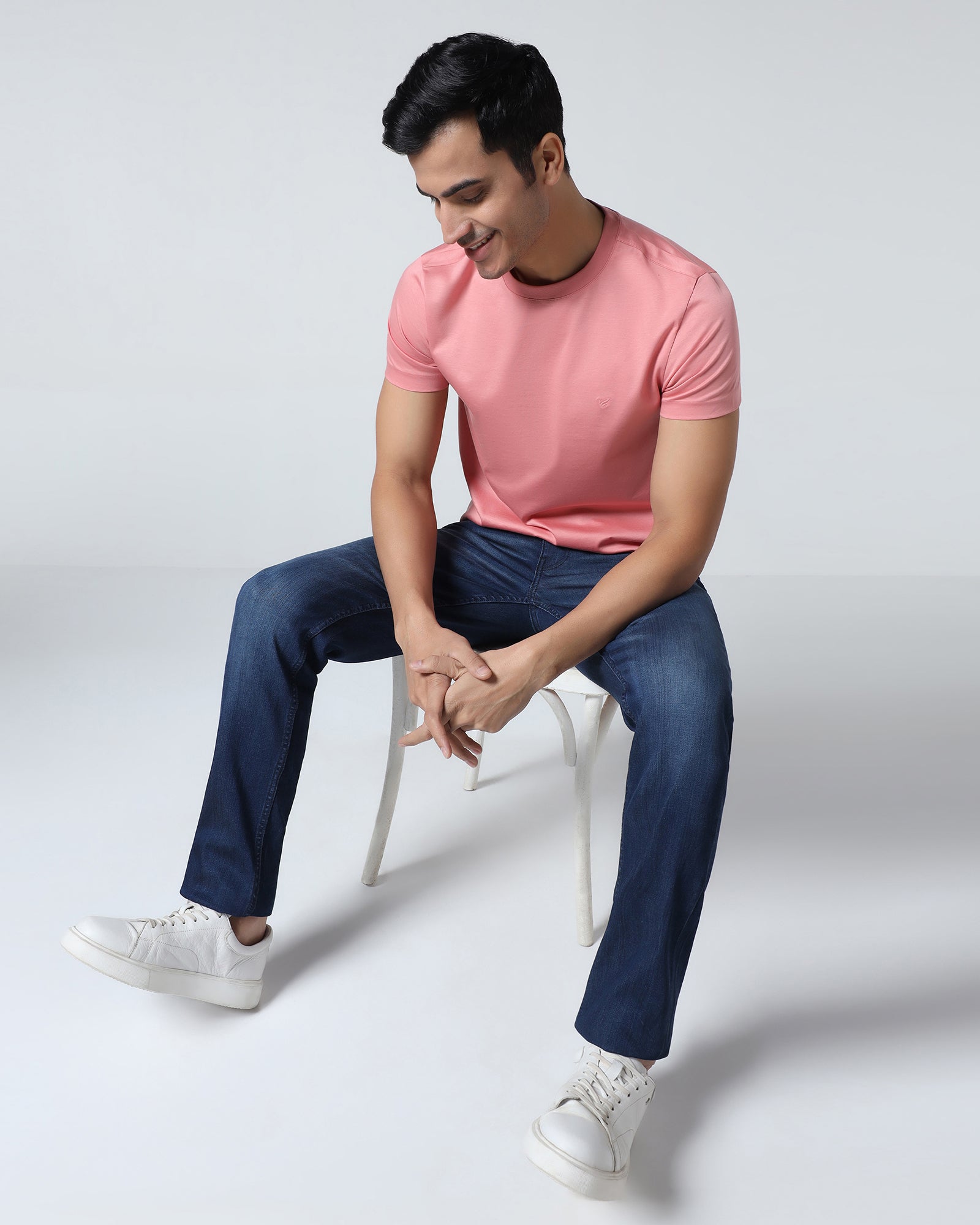 Summer Pink Crew Neck Solid T-Shirt - Peralta