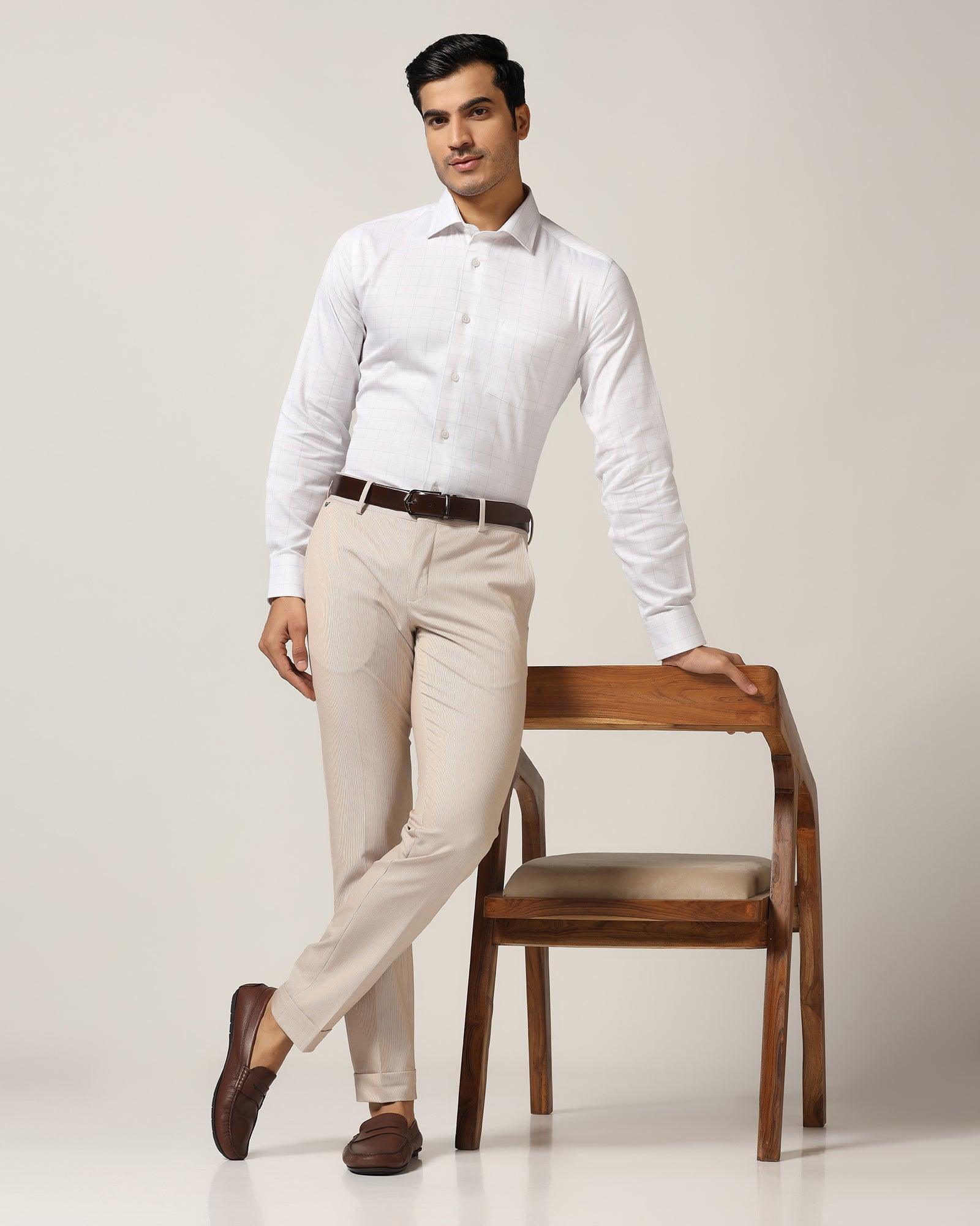 Super Slim Phoenix Formal Beige Stripe Trouser - Ninja - Blackberrys