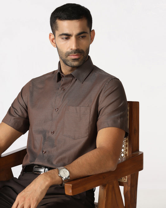 Tan Half Sleeve Textured Shirt - Recite