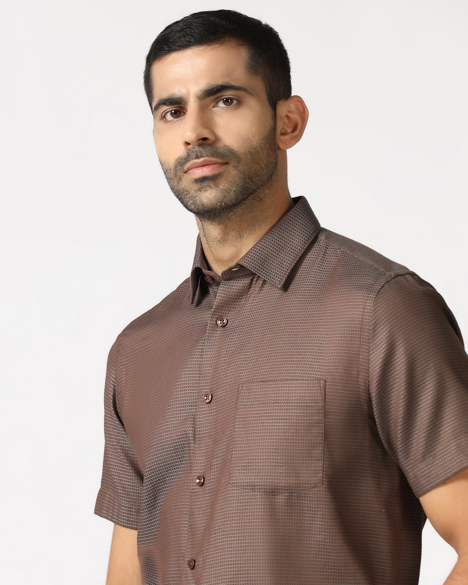 Tan Half Sleeve Textured Shirt - Recite
