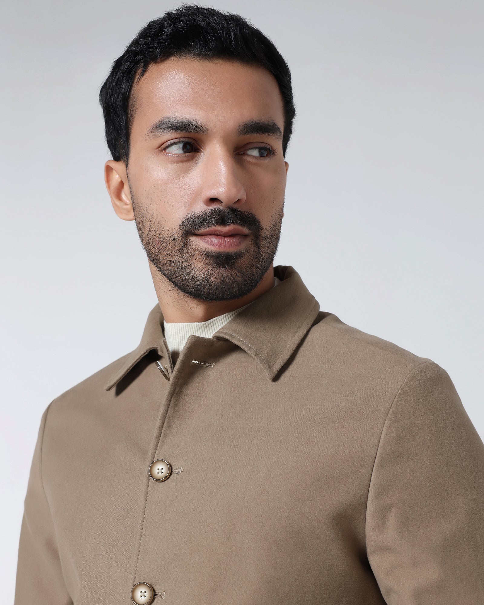 Tan Solid Trucker Jacket - Leaon