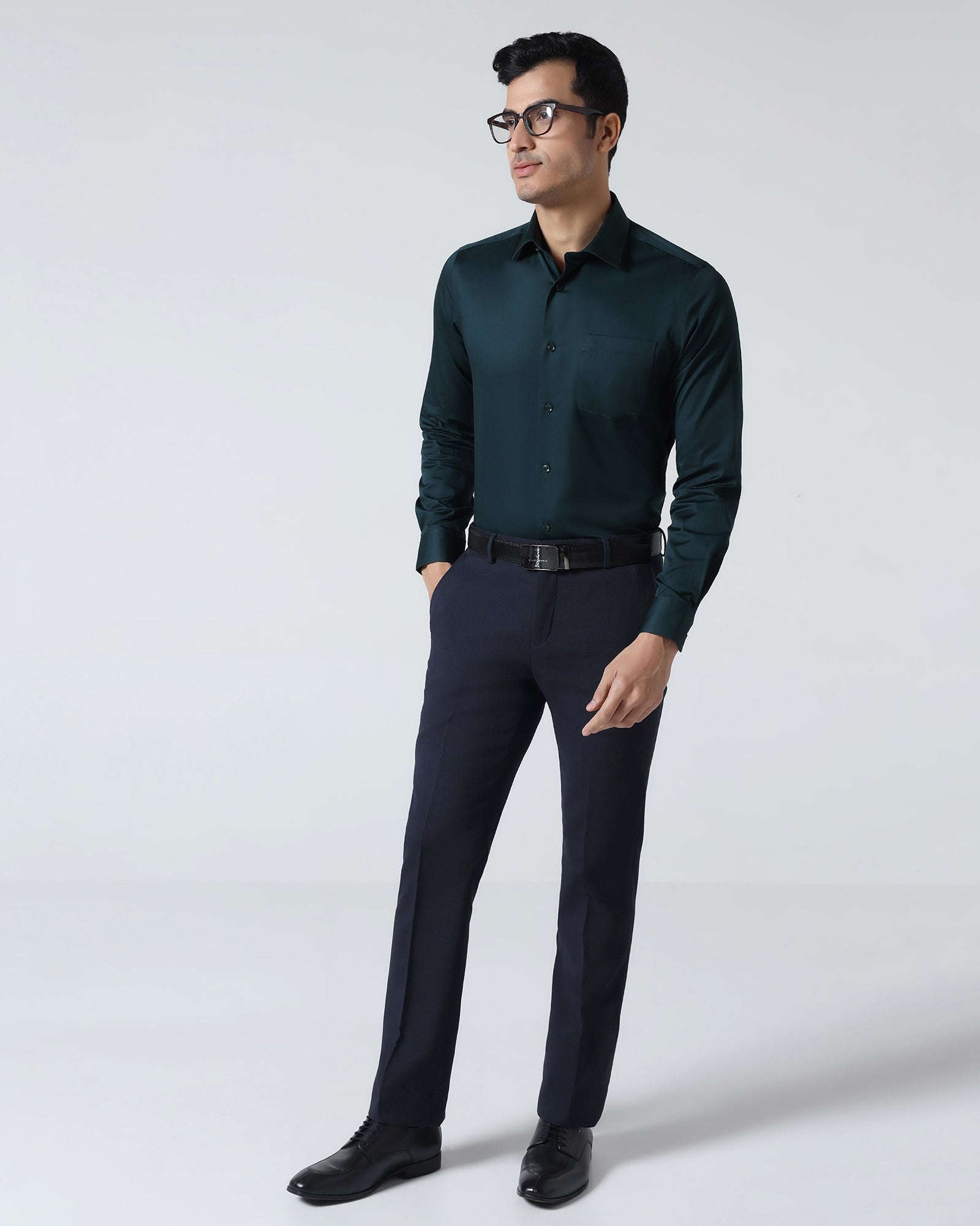 Teal Unwrinkle Solid Shirt - Sylvia