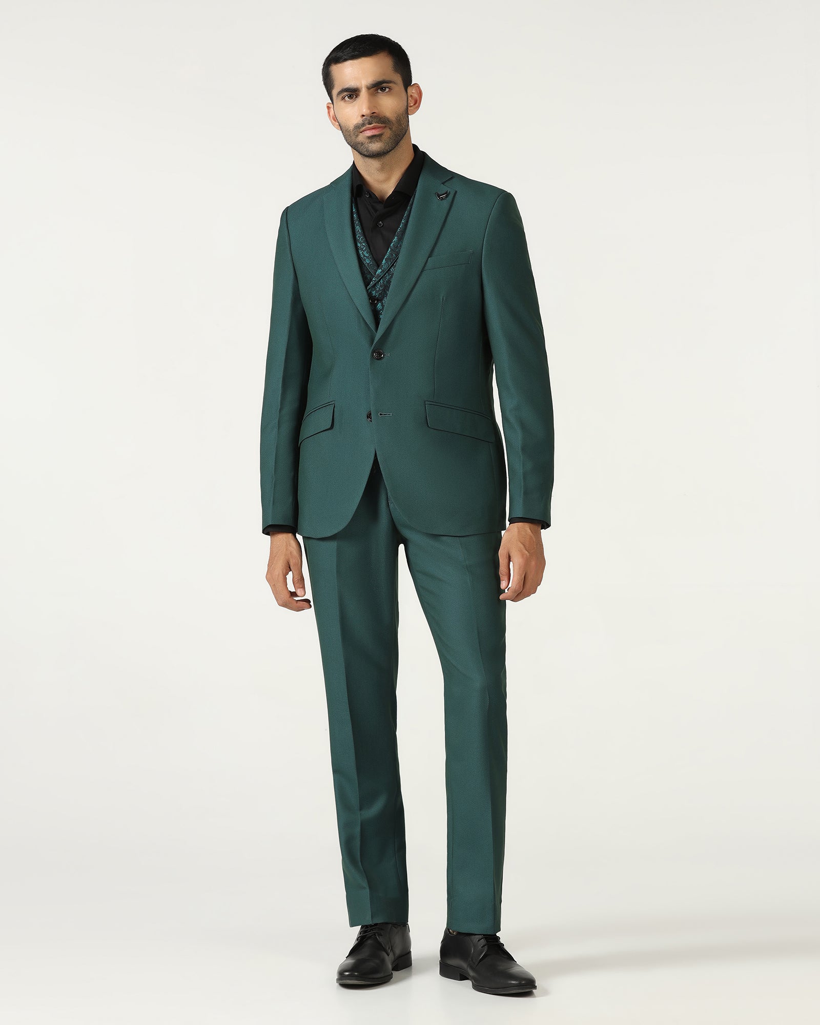 Teal Three Piece Textured Suit - Opto