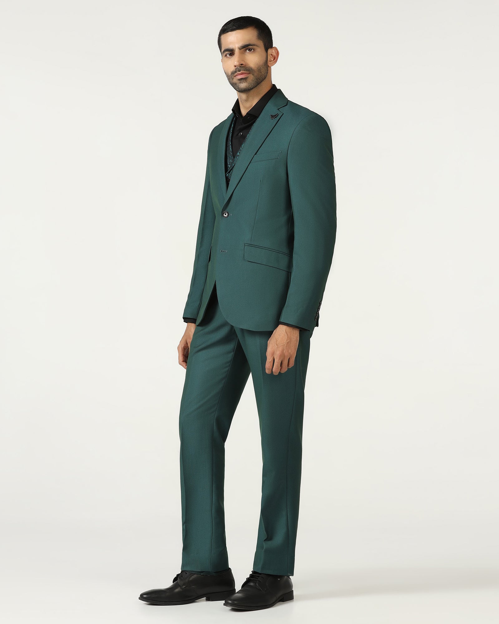 Teal Three Piece Textured Suit - Opto