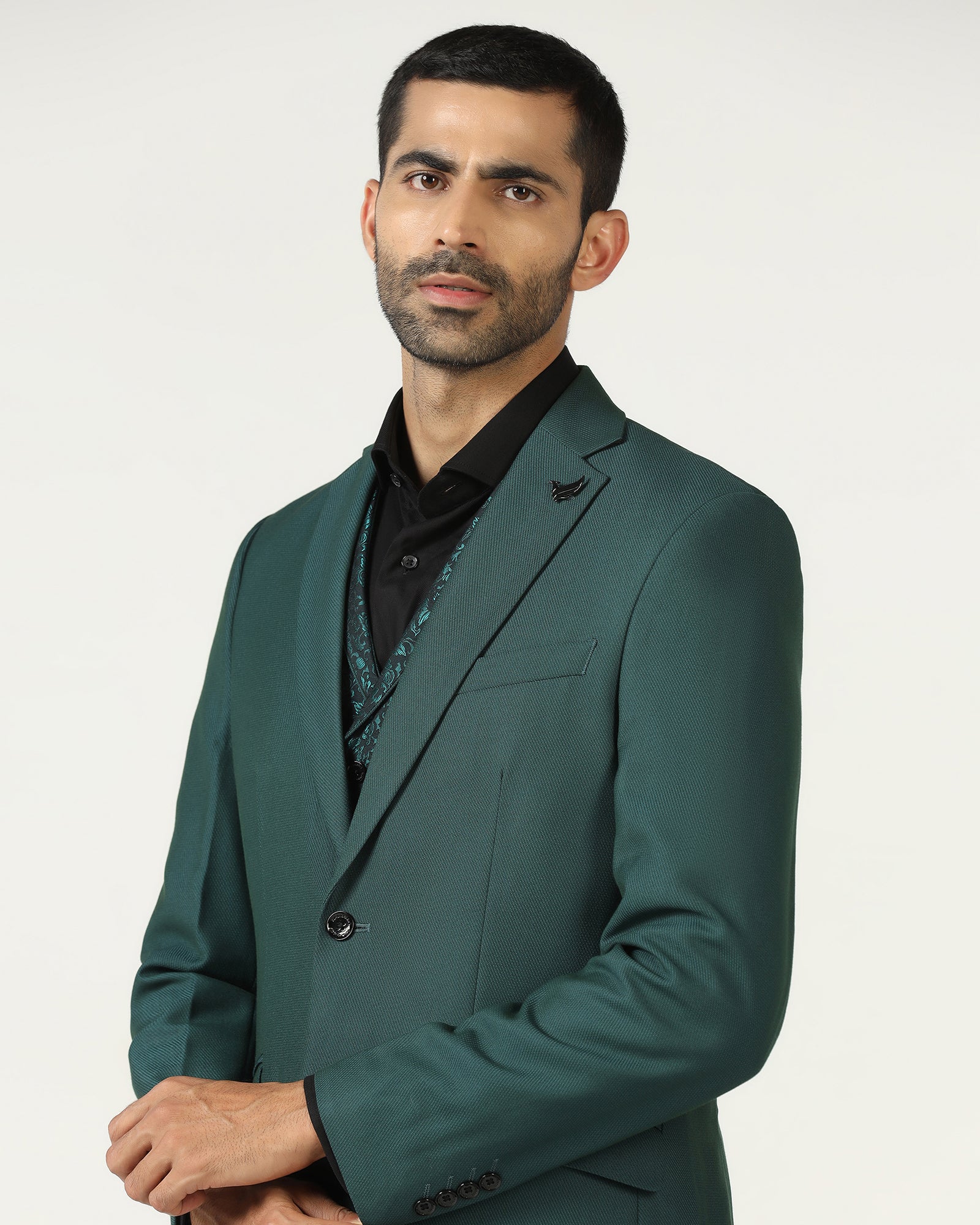 Teal Three Piece Textured Suit - Opto