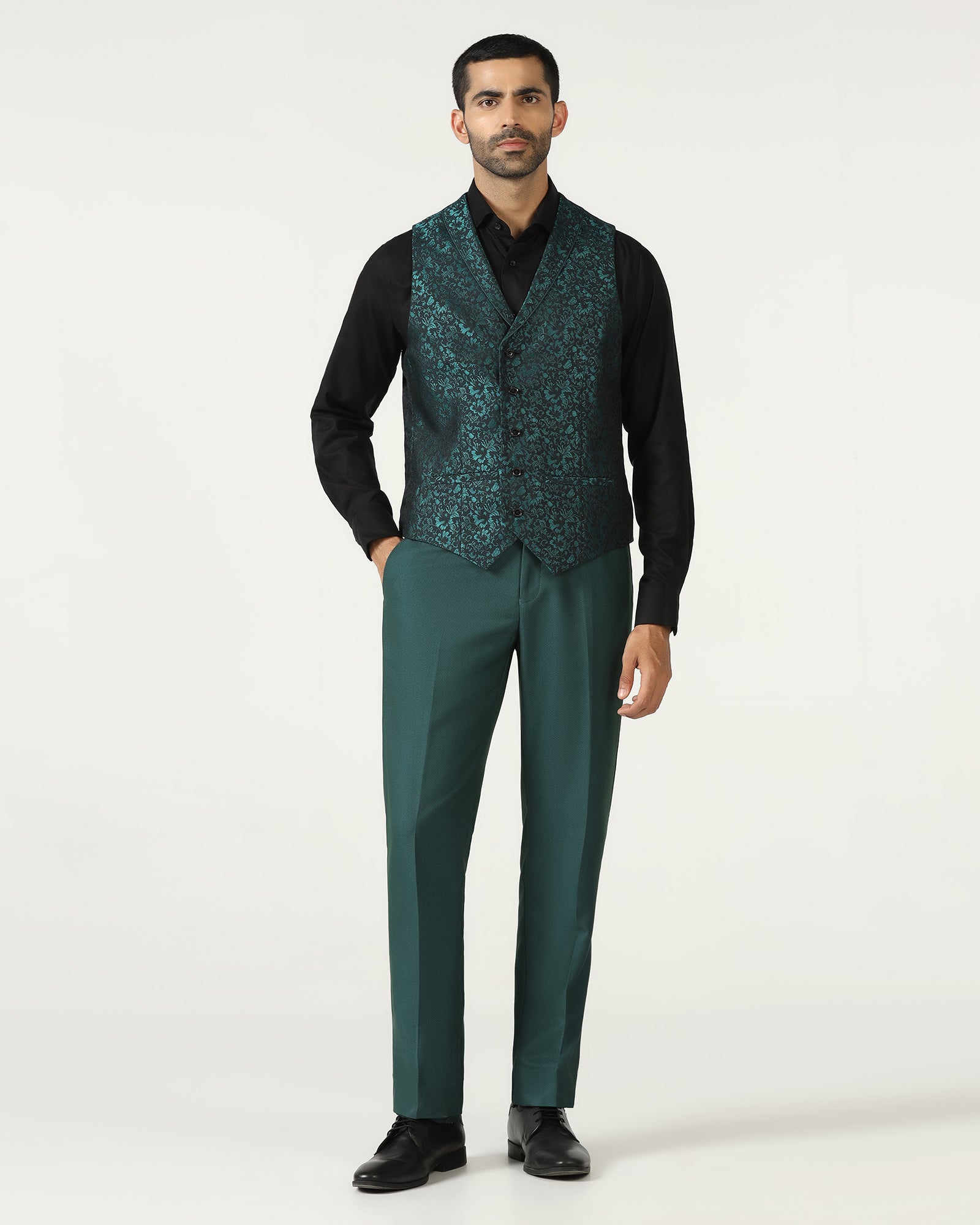 Teal Three Piece Textured Suit - Opto