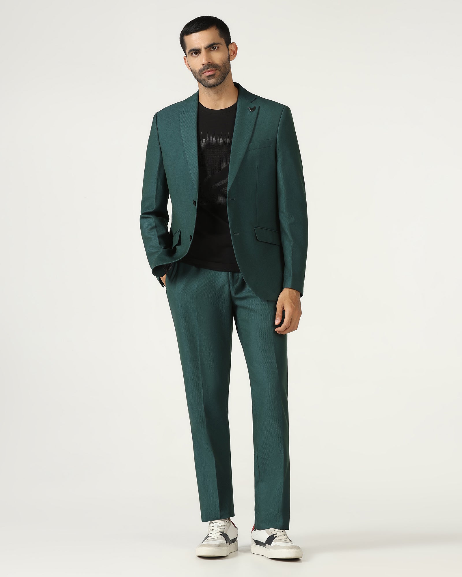 Teal Three Piece Textured Suit - Opto