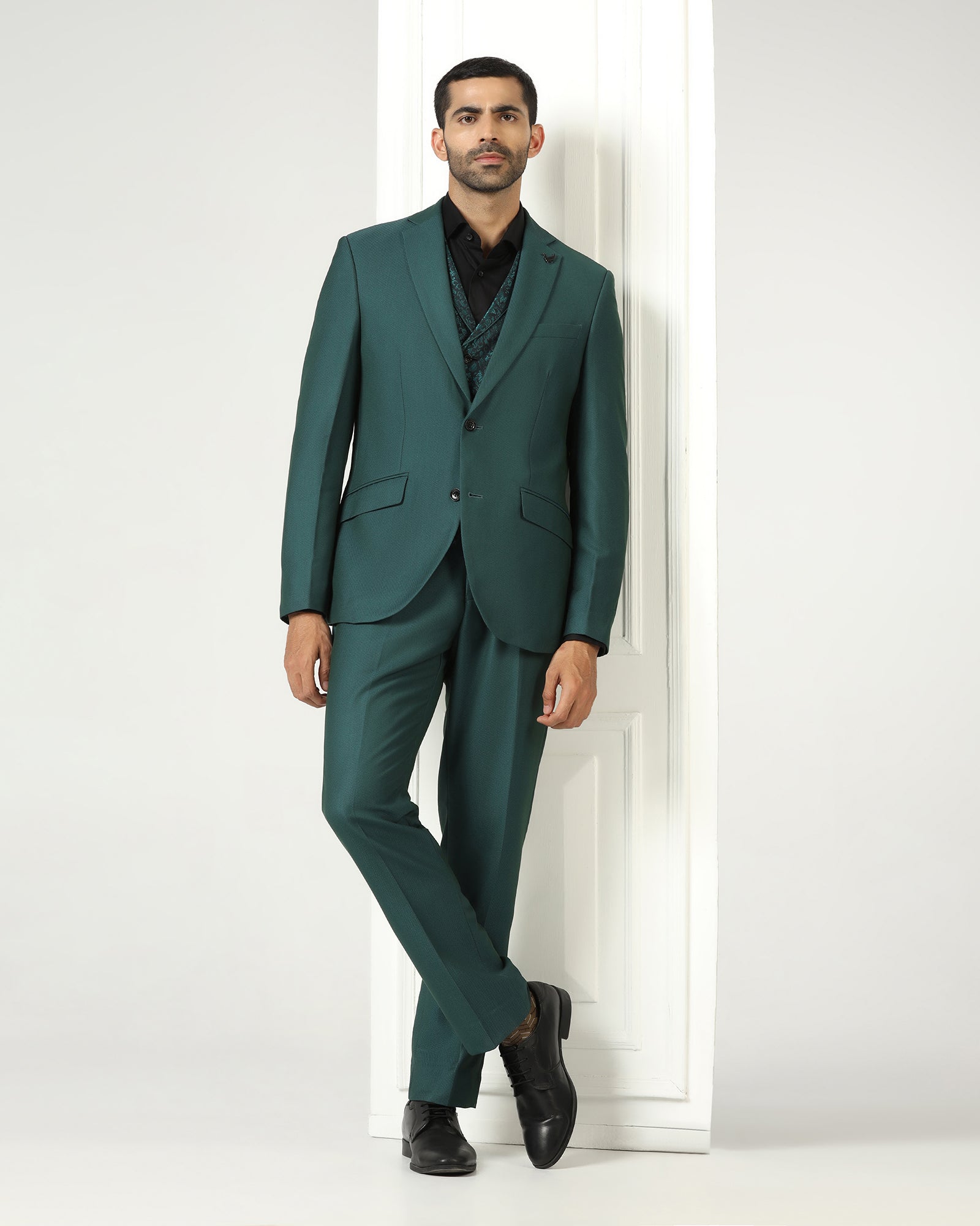 Teal Three Piece Textured Suit - Opto