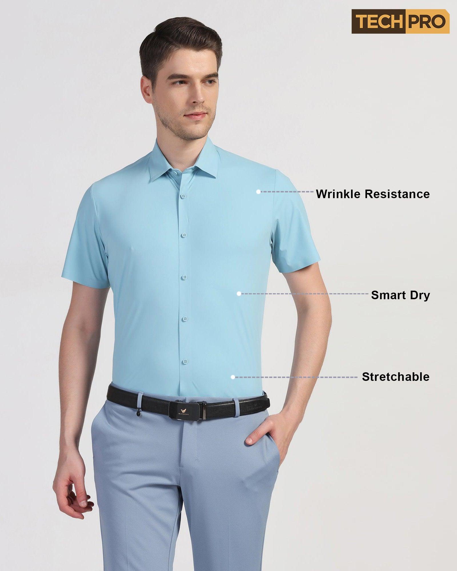 TechPro Formal Half Sleeve Blue Solid Shirt - Shane - Blackberrys