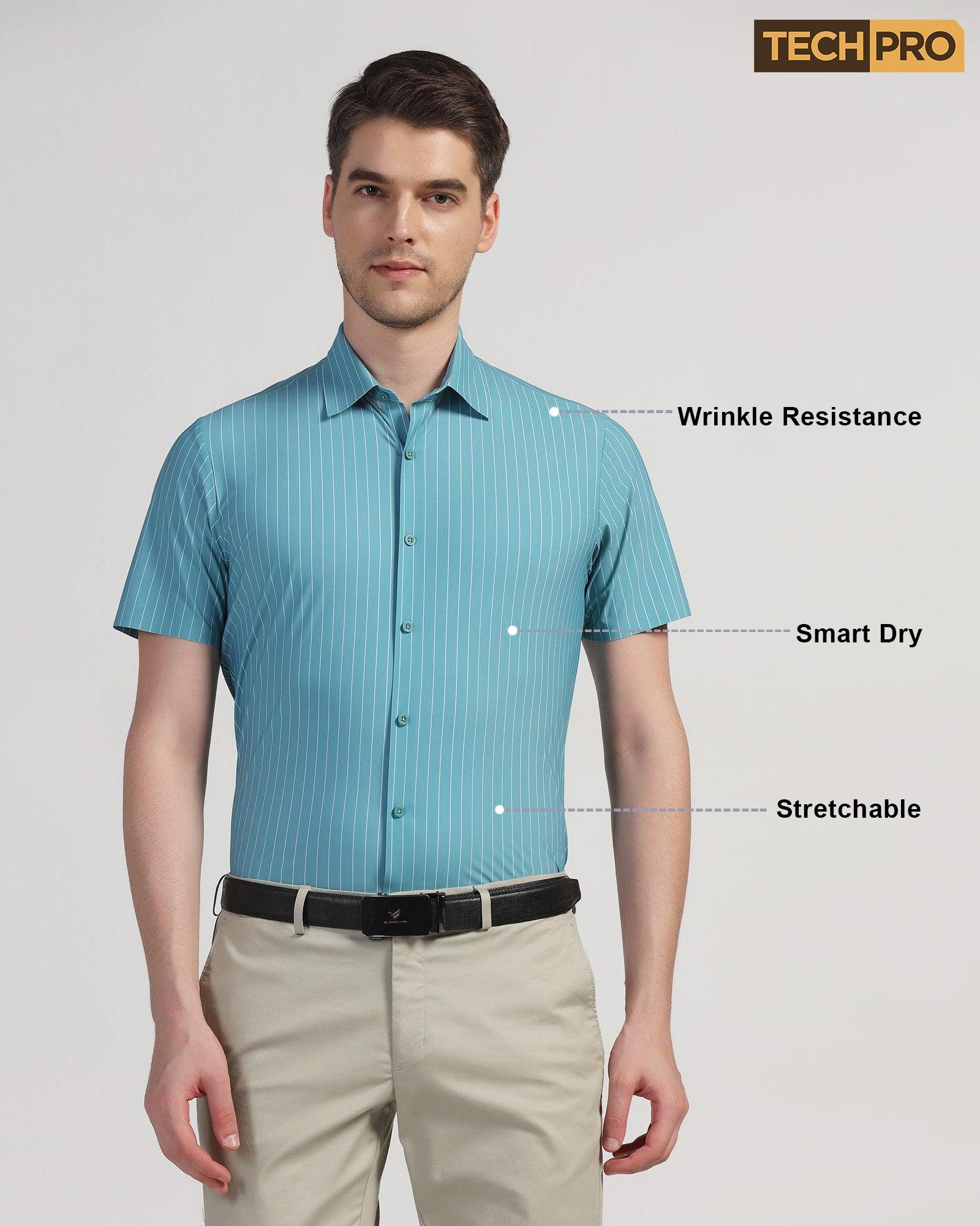 TechPro Formal Half Sleeve Green Stripe Shirt - Dickins - Blackberrys