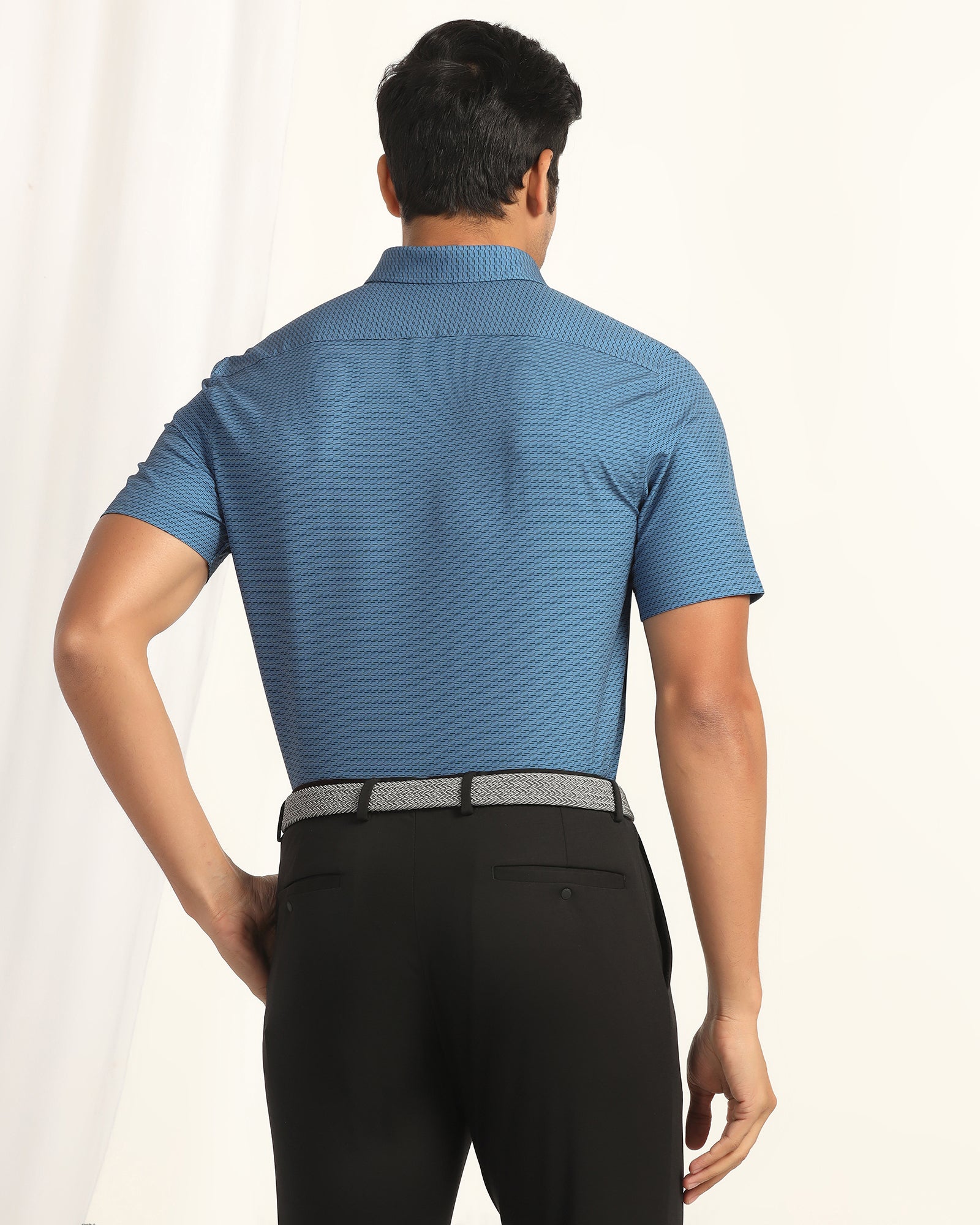 TechPro Formal Half Sleeve Blue Printed Shirt - Ivan