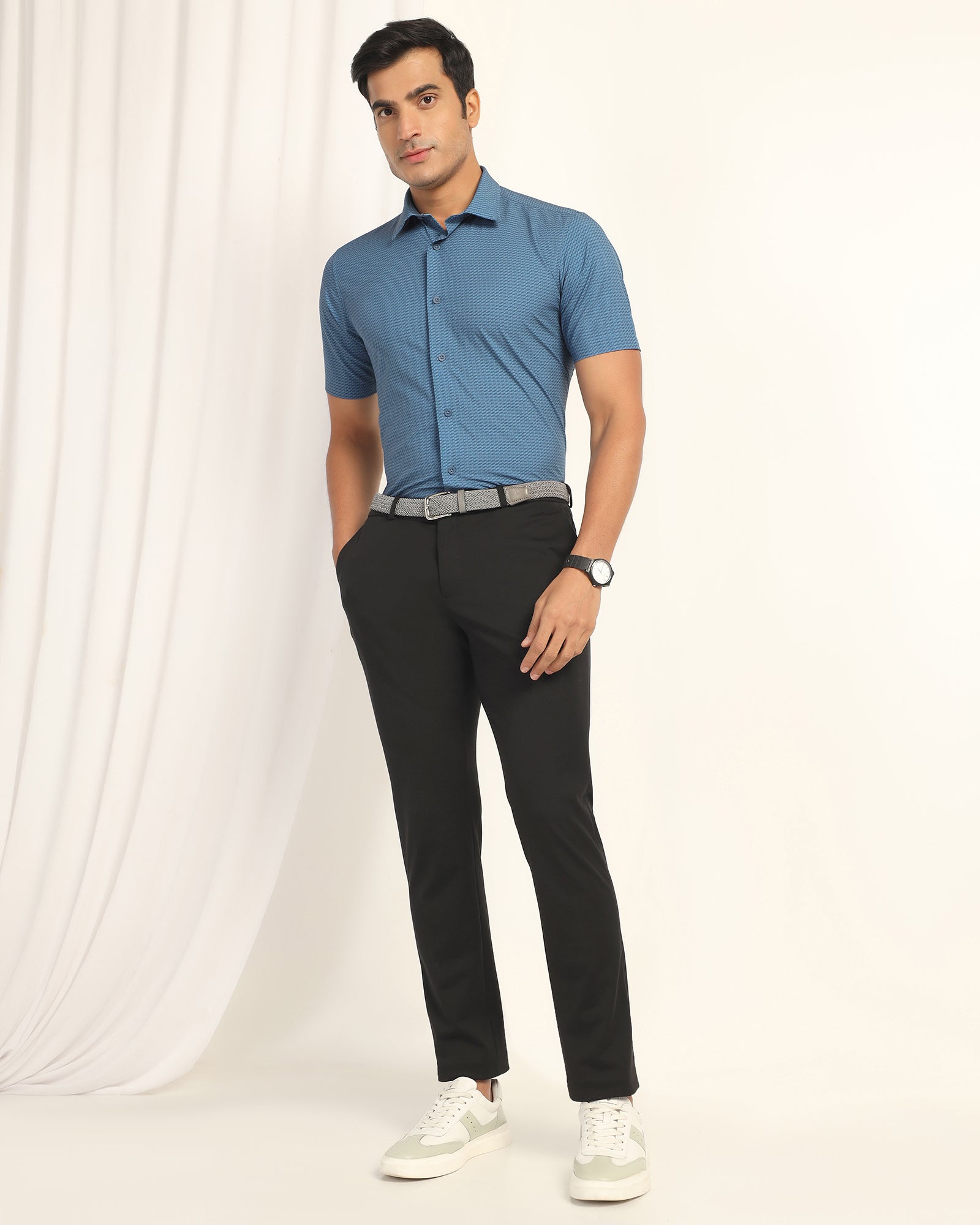 TechPro Formal Half Sleeve Blue Printed Shirt - Ivan