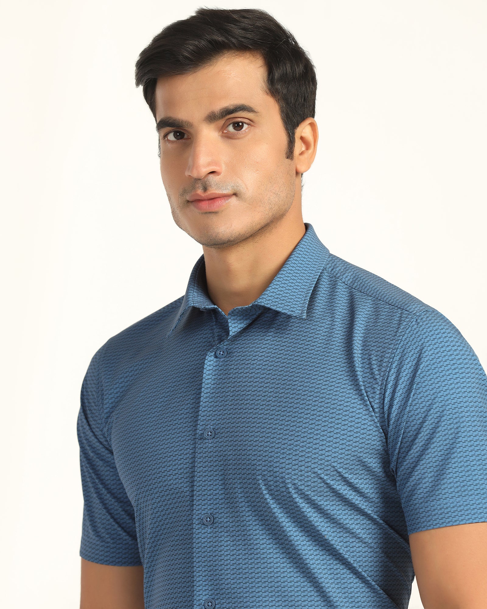 TechPro Formal Half Sleeve Blue Printed Shirt - Ivan