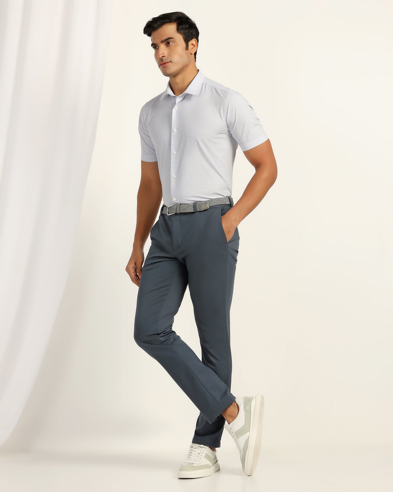 TechPro Formal Half Sleeve White Printed Shirt - Ivan