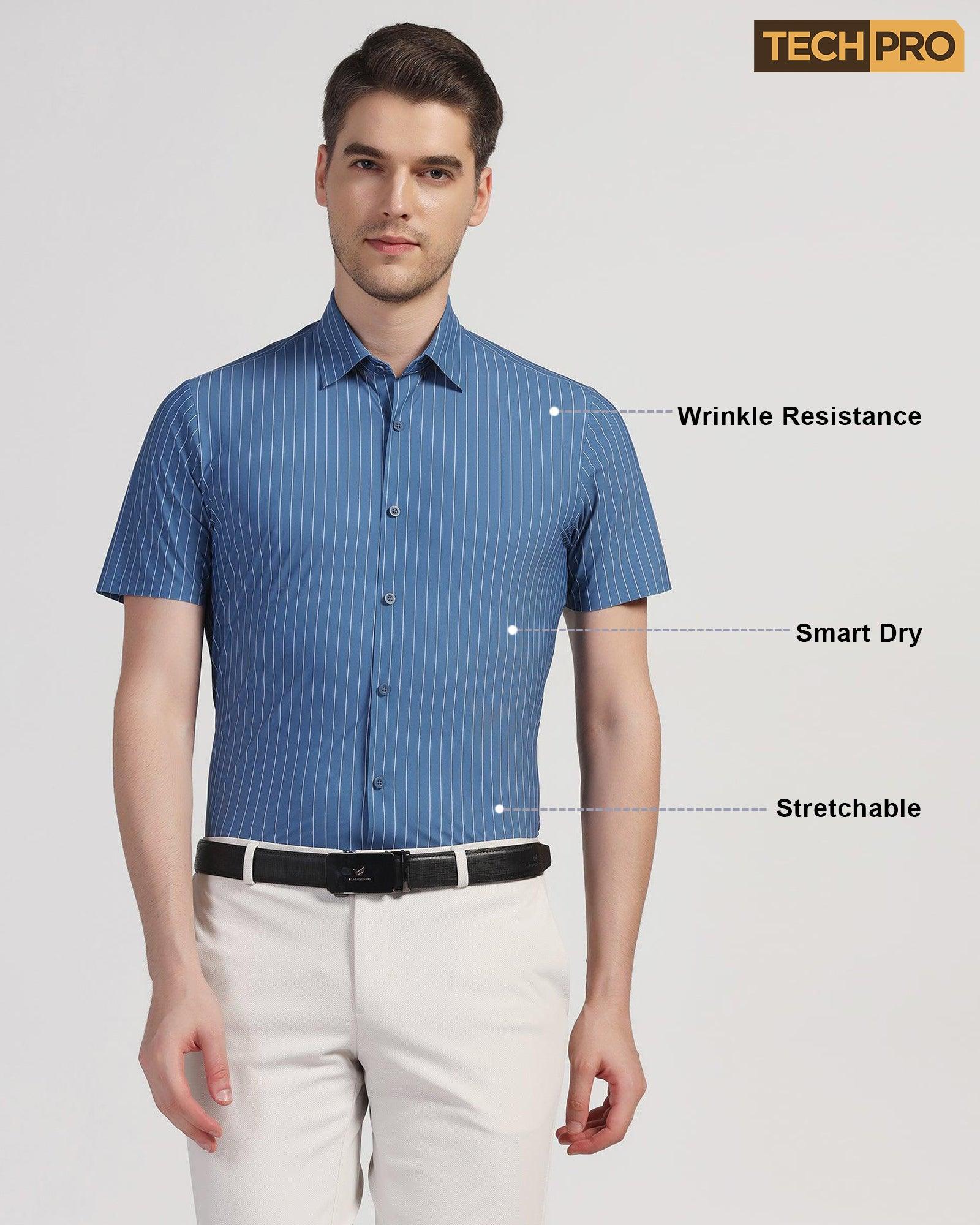 TechPro Formal Half Sleeve Navy Stripe Shirt - Dickins - Blackberrys