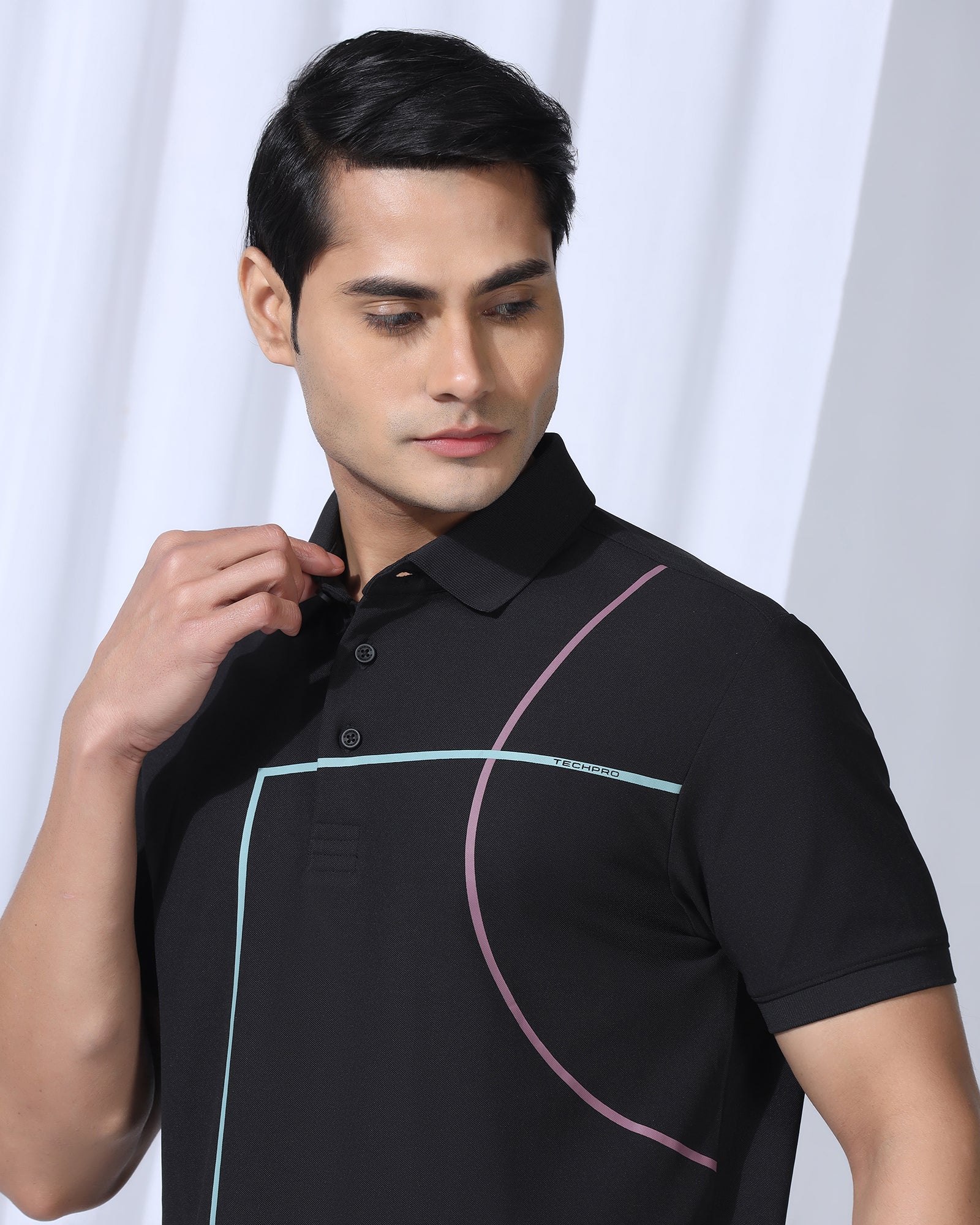 TechPro Polo Black Printed T-Shirt - Techno
