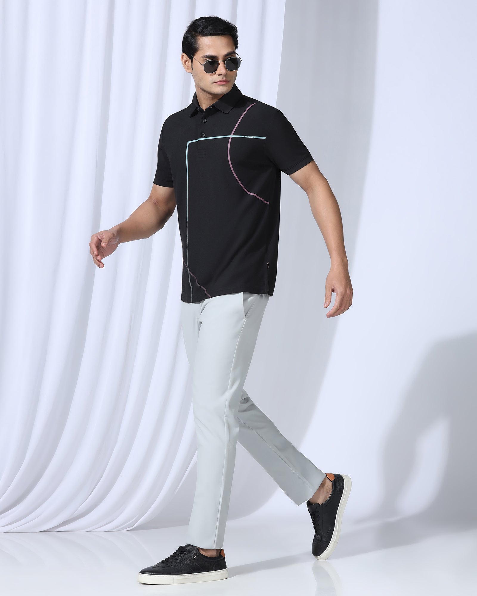 TechPro Polo Black Printed T-Shirt - Techno