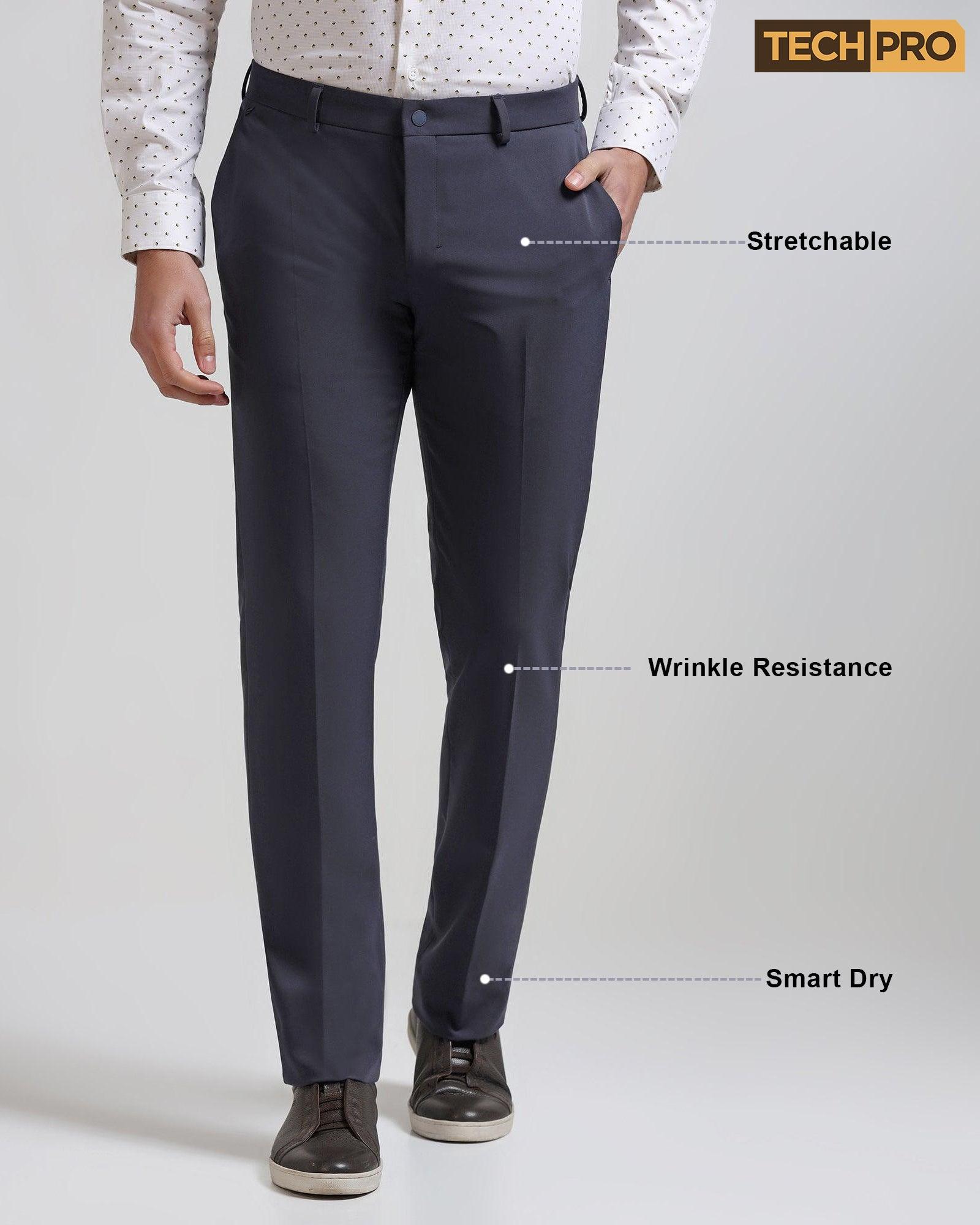 Techpro Slim Comfort B-95 Formal Dark Grey Solid Trouser - Agusta - Blackberrys