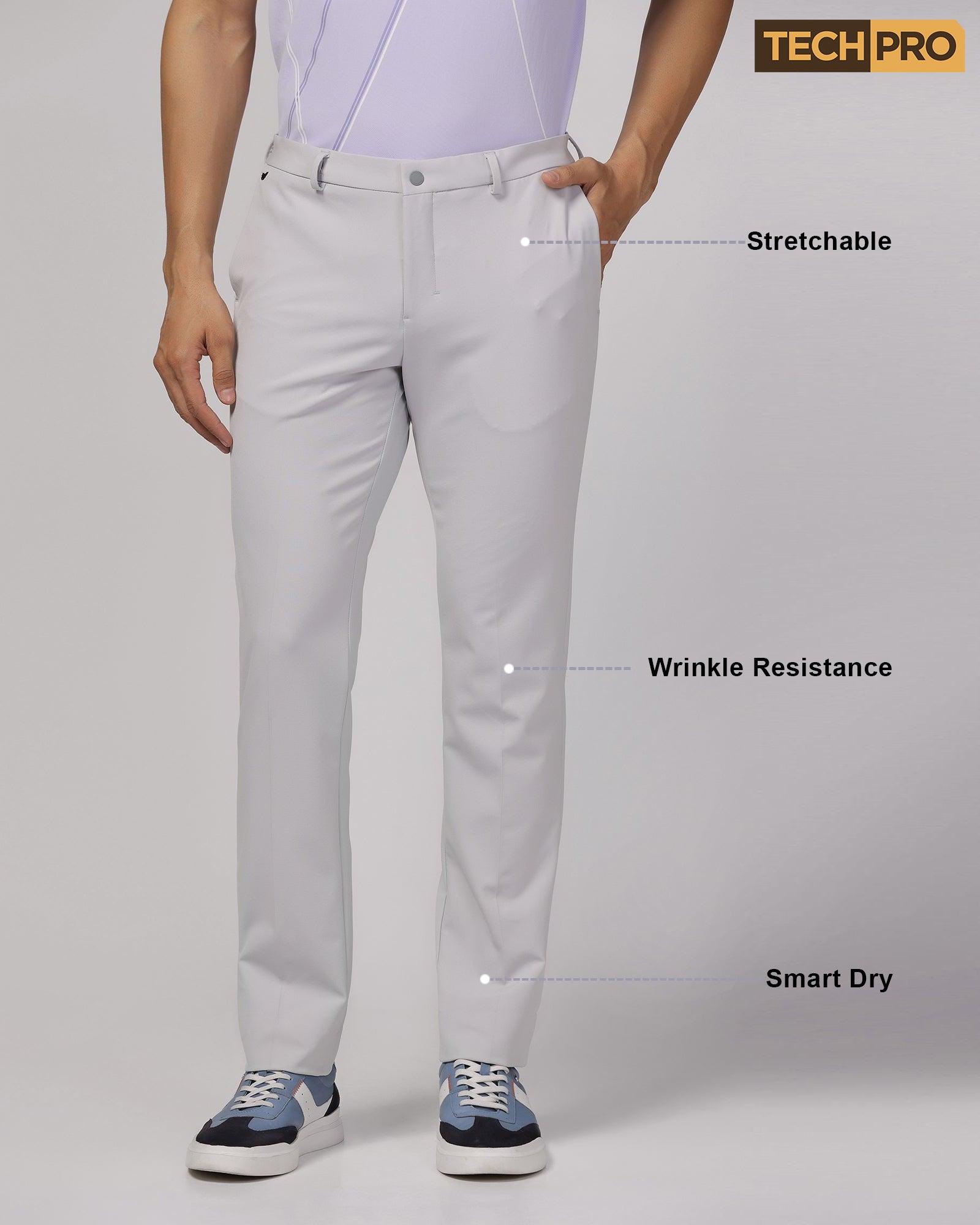 TechPro Slim Fit B-91 Formal Light Grey Solid Trouser - Blackbird - Blackberrys