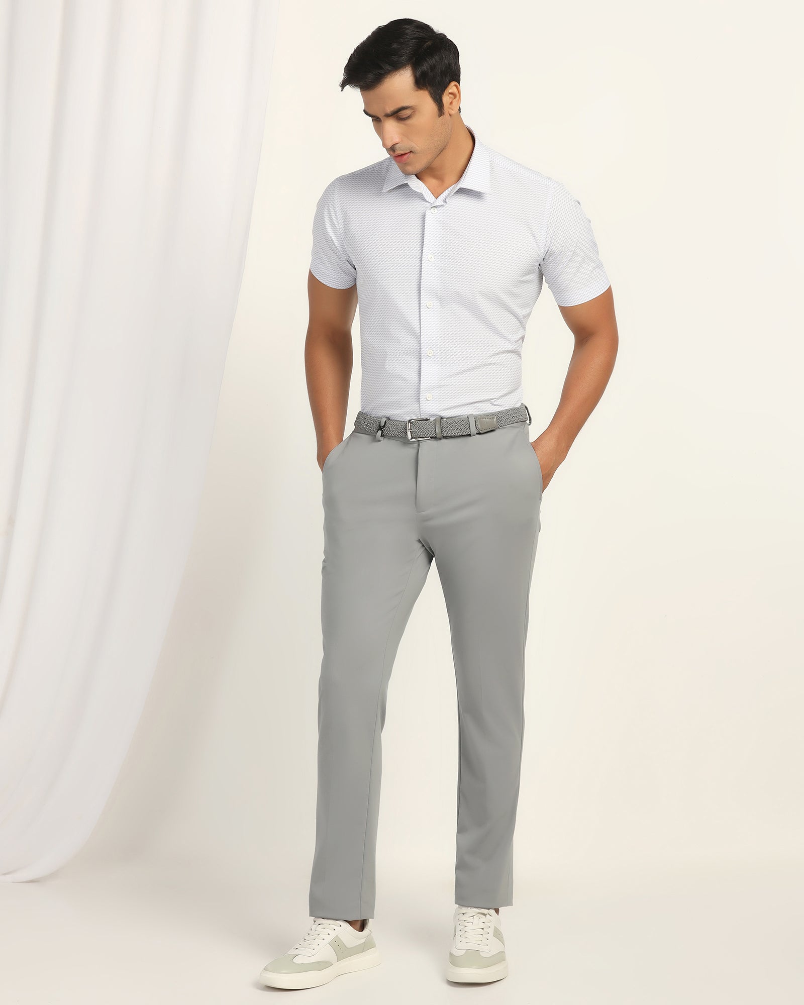 TechPro Slim Fit B-91 Formal Light Grey Solid Trouser - Explorer