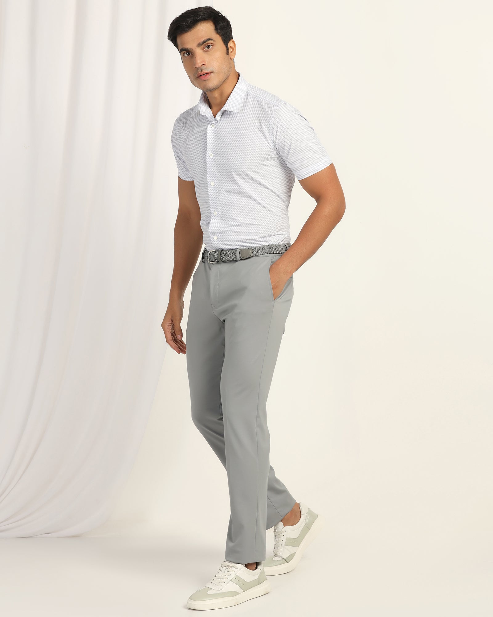TechPro Slim Fit B-91 Formal Light Grey Solid Trouser - Explorer