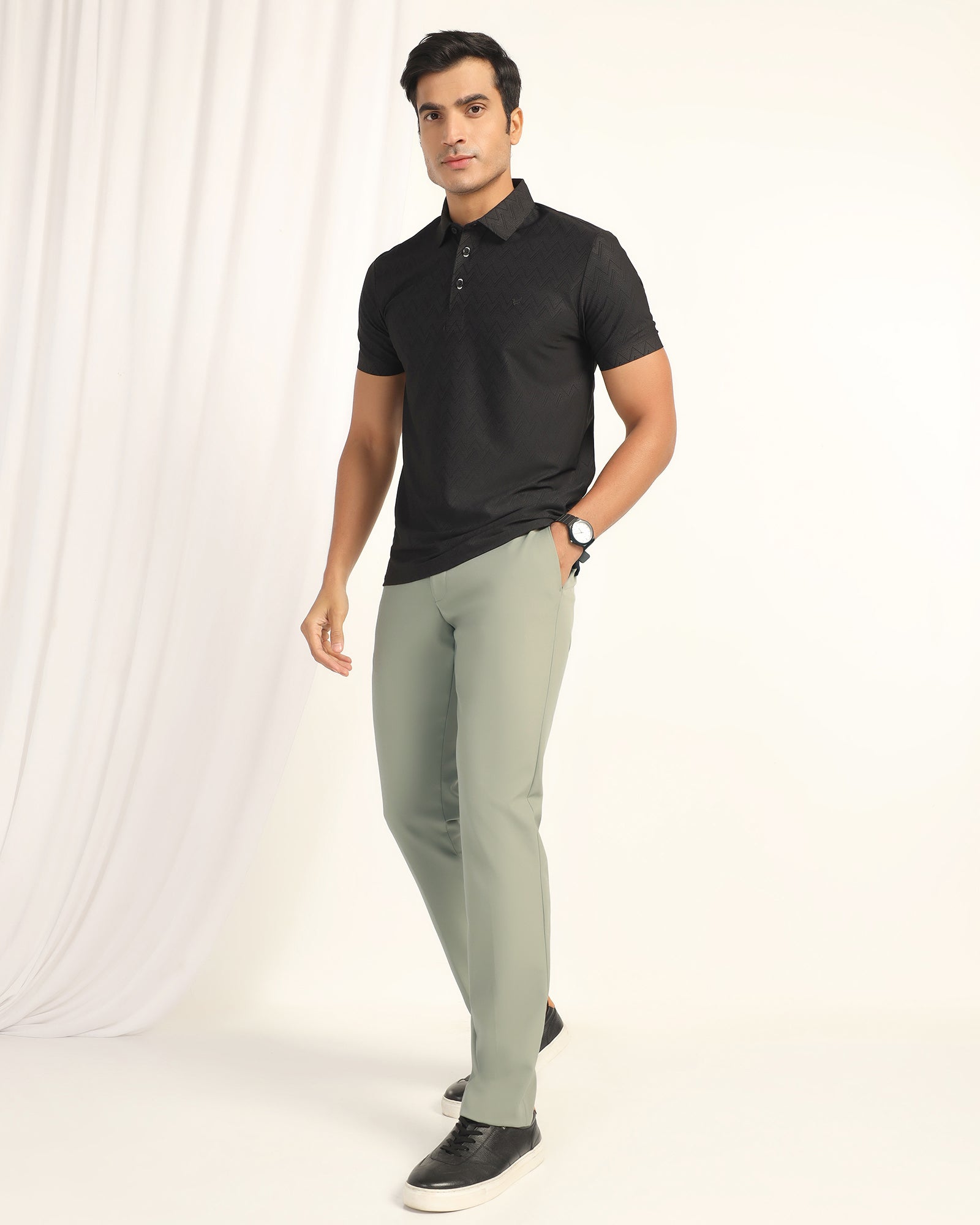 TechPro Slim Fit B-91 Formal Light Olive Solid Trouser - Ashley
