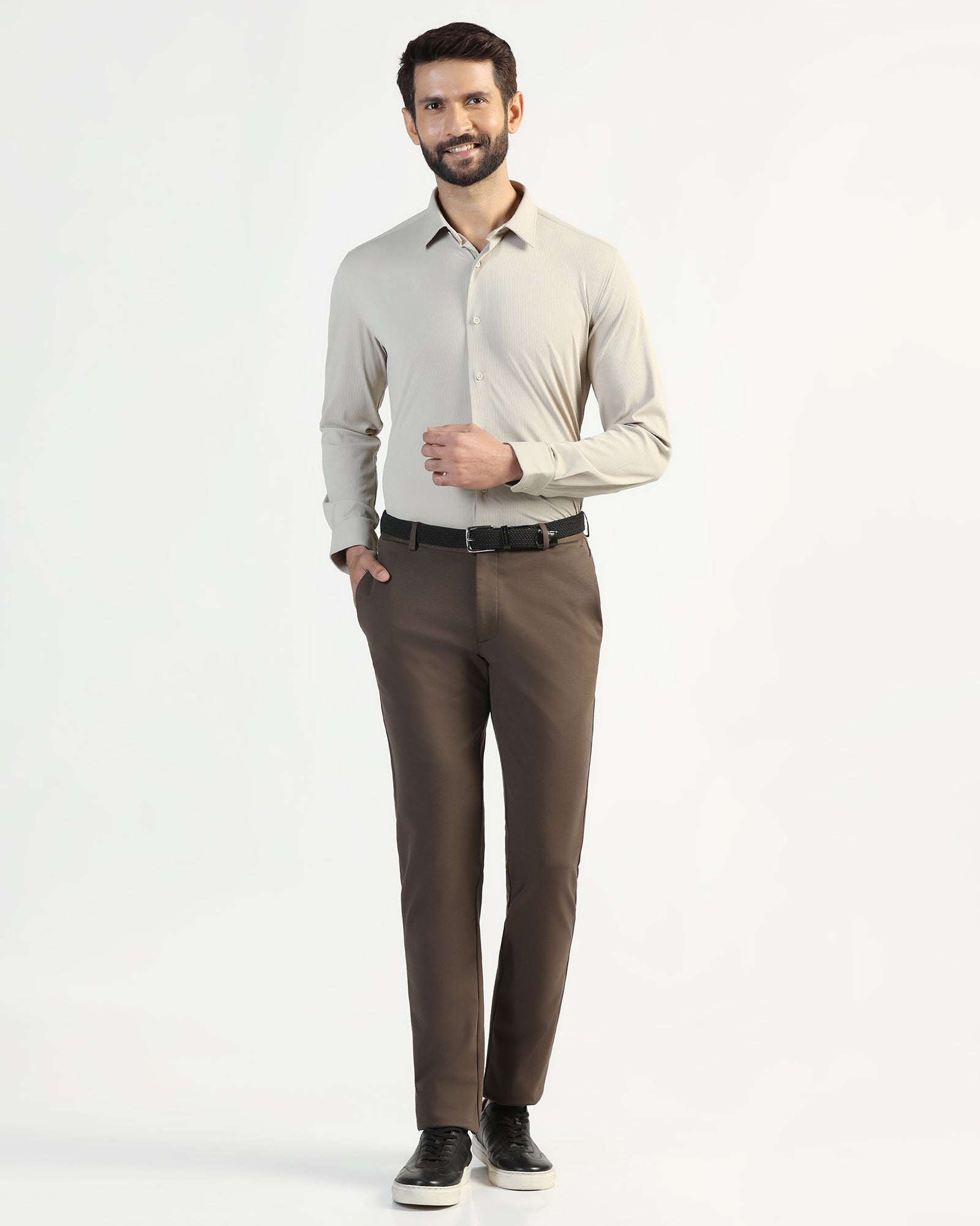 TechPro Formal Beige Stripe Shirt - Abil