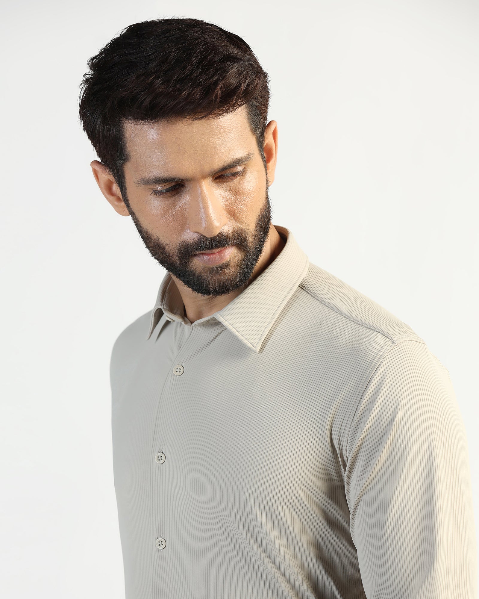 TechPro Formal Beige Stripe Shirt - Abil