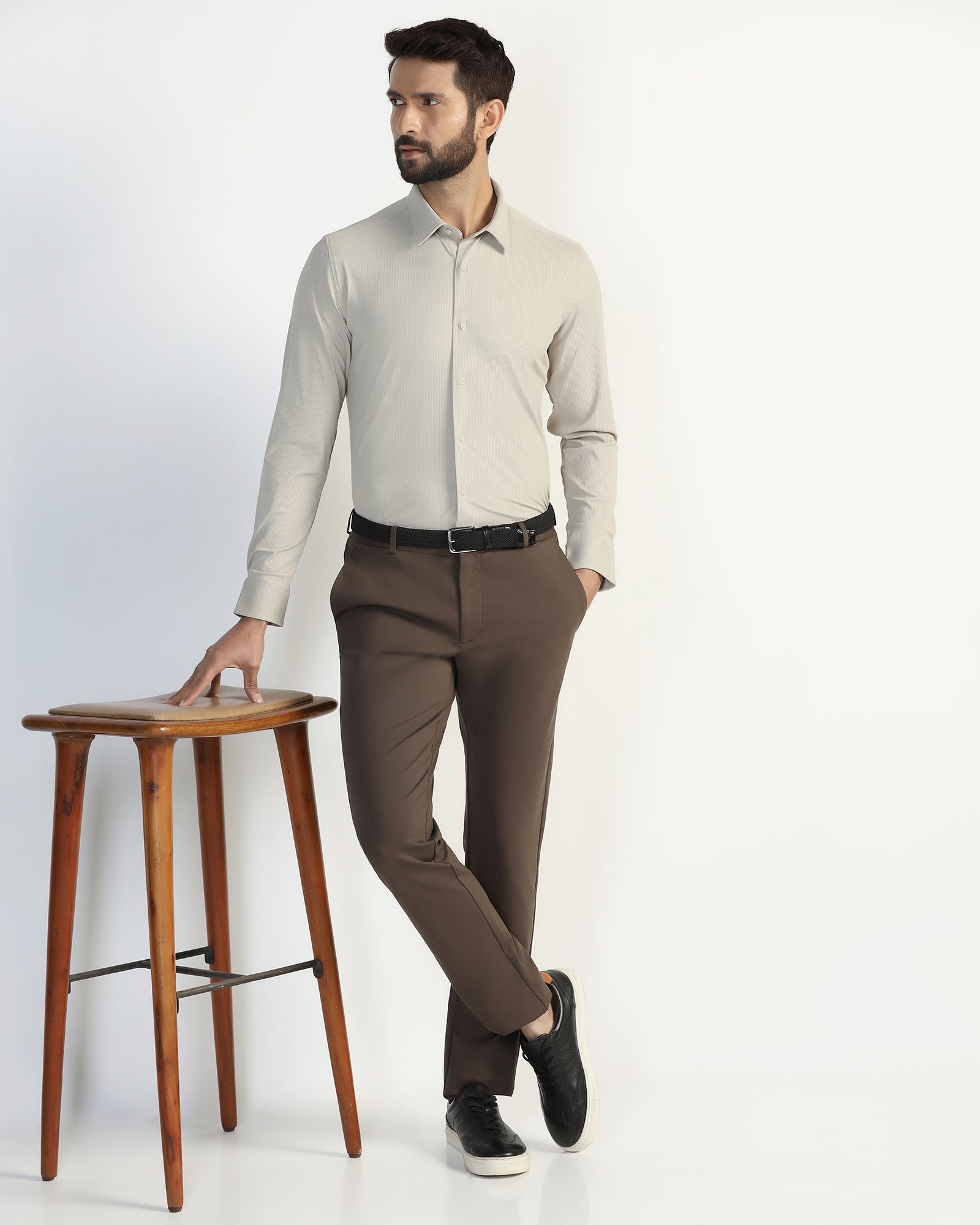 TechPro Formal Beige Stripe Shirt - Abil