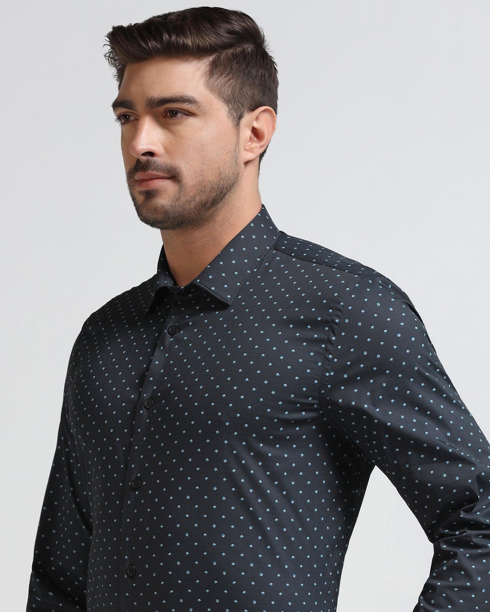TechPro Formal Black Printed Shirt - Theon - Blackberrys