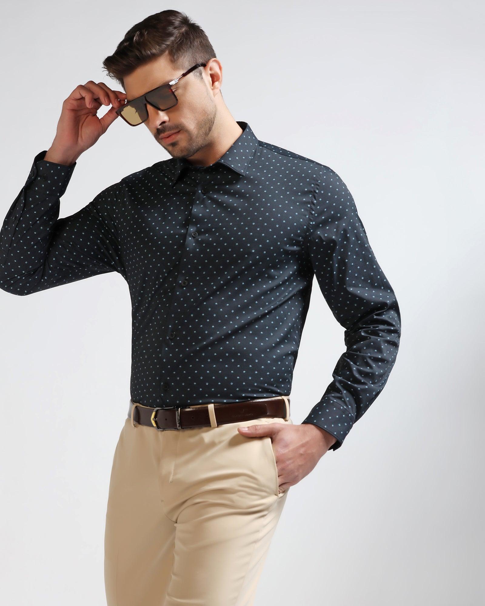 TechPro Formal Black Printed Shirt - Theon - Blackberrys
