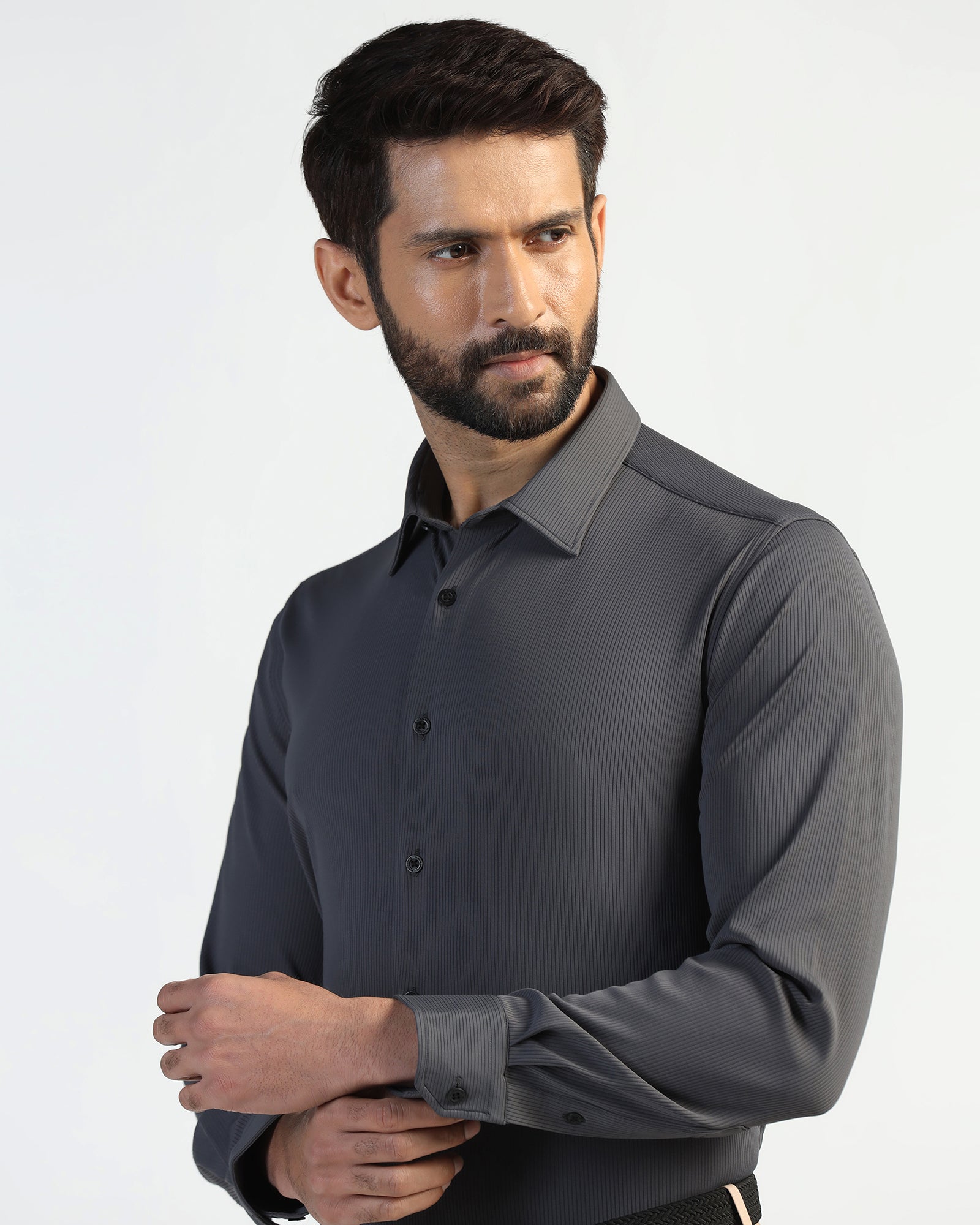 TechPro Formal Dark Grey Stripe Shirt - Abil