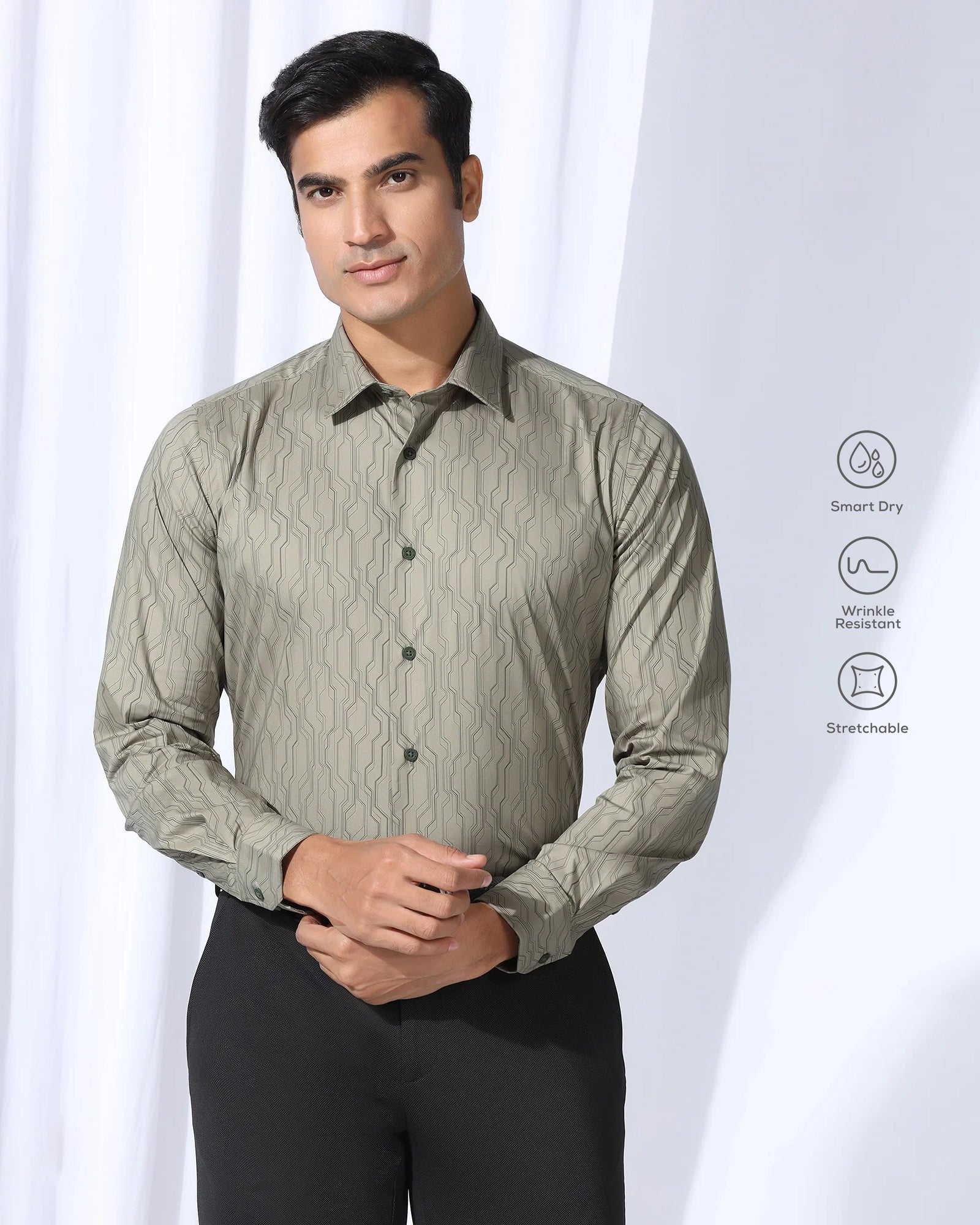 TechPro Formal Green Printed Shirt - Blade
