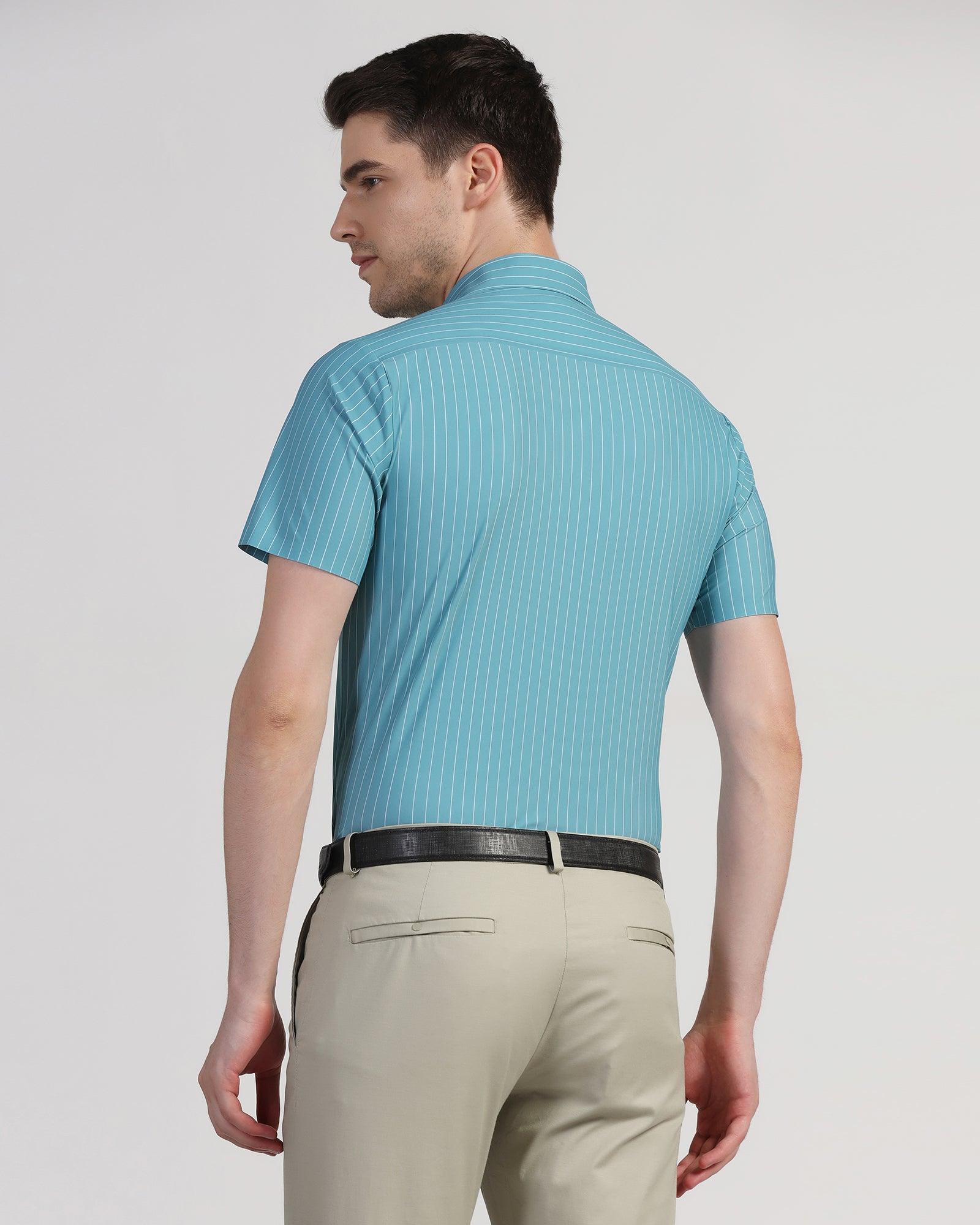 TechPro Formal Half Sleeve Green Stripe Shirt - Dickins - Blackberrys
