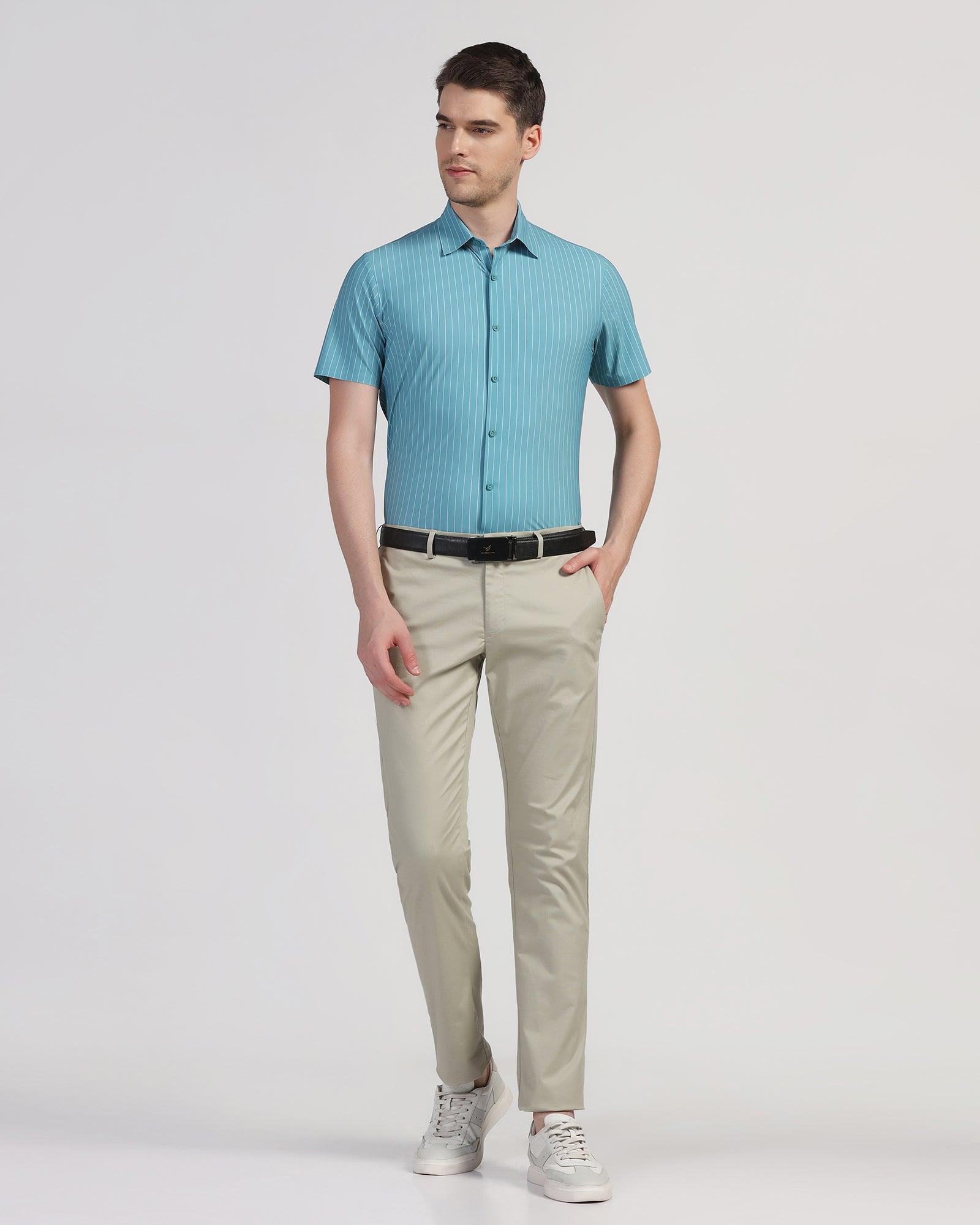 TechPro Formal Half Sleeve Green Stripe Shirt - Dickins - Blackberrys