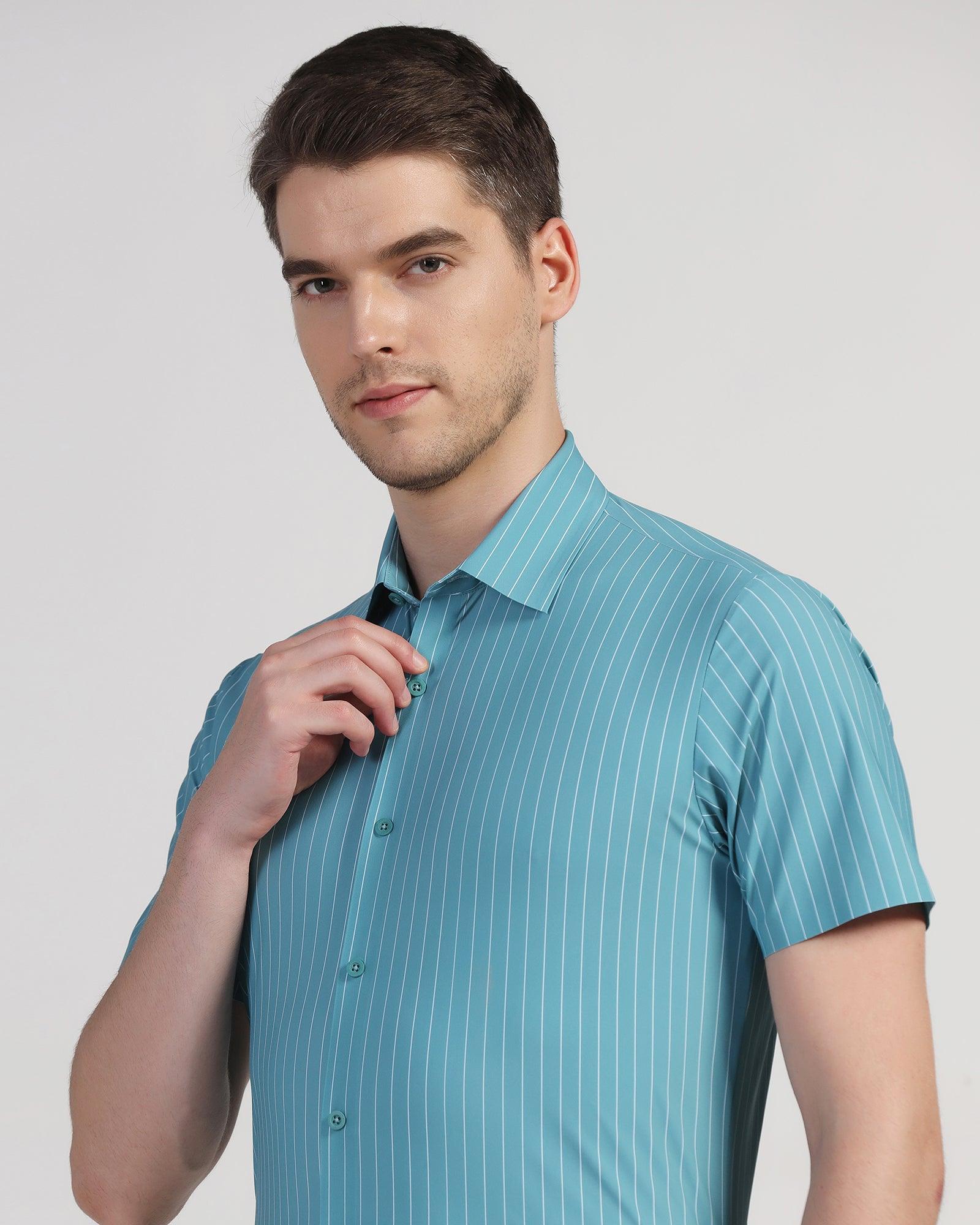TechPro Formal Half Sleeve Green Stripe Shirt - Dickins - Blackberrys