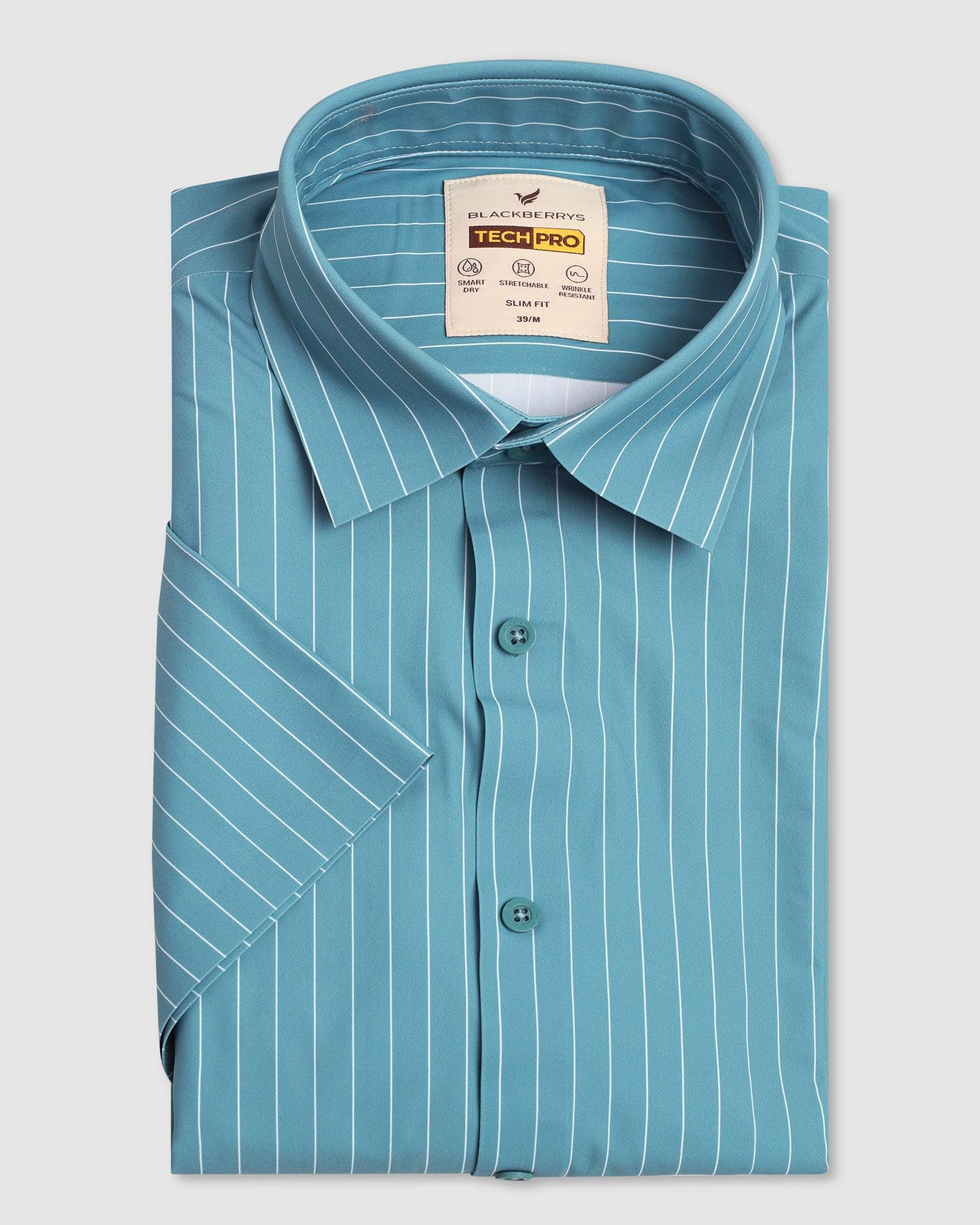 TechPro Formal Half Sleeve Green Stripe Shirt - Dickins - Blackberrys