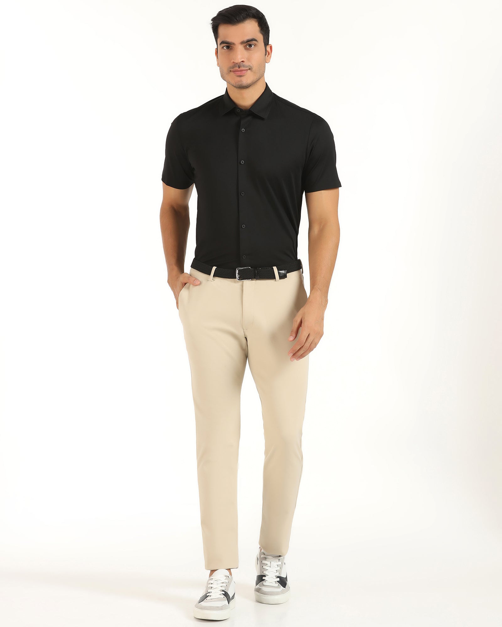 TechPro Formal Half Sleeve Black Textured Shirt - Karabi